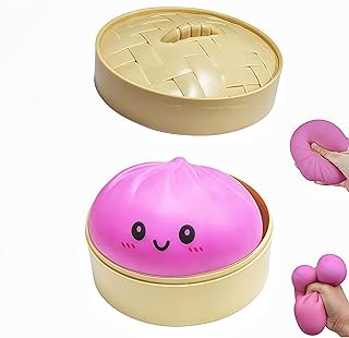 Giant Glitter Dumpling, Giant Dumpling Squishy, Mega Rainbow Dumplings, Cute Anxiety Relief Fidget Toy, Soft Squeeze Decompression Dough for Adults (Pink)