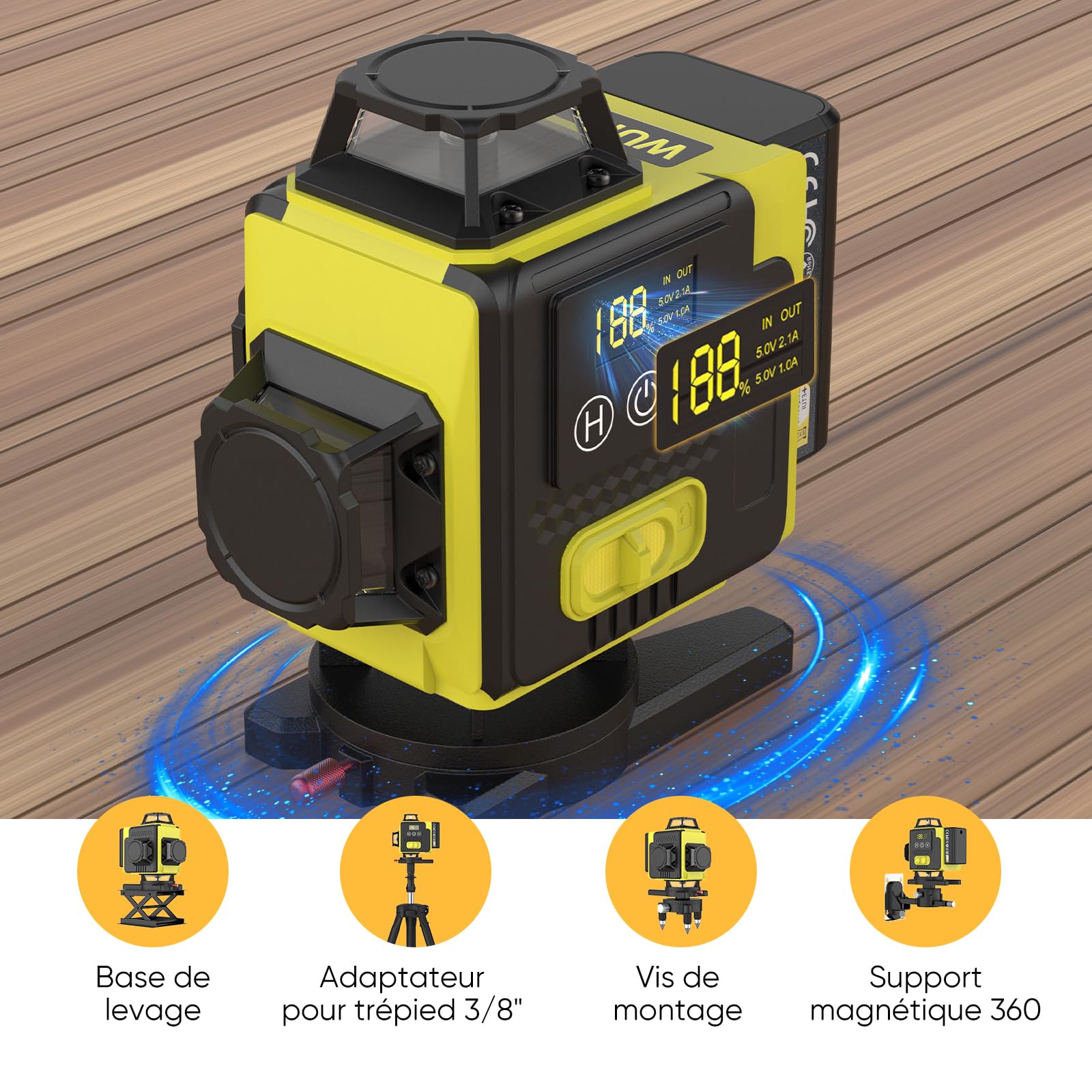 Niveau Laser Autonivelant 360° X 4, Lazer Niveaux Chantier 4d 16 Lignes Laser, Mode Impulsion ExtéRieur, 2 X Batterie,Nivellement Automatique, Support Rotatif, TéLéCommande (Avec trépied)