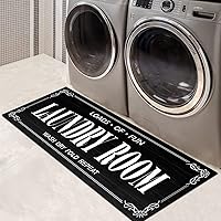 Vista 1 de Alfombra antideslizante para lavandería, decoración de lavandería, alfombra lavable para lavandería, baño, vestíbulo, cocina, 17 x 47 pulgadas, Negro