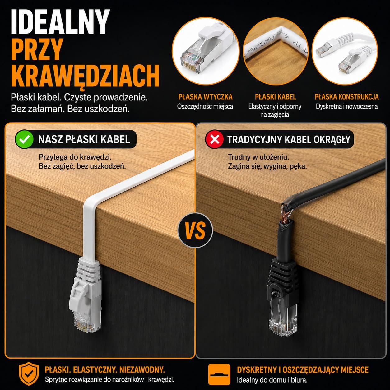 1aTTack.de 10m - szary - 10 sztuk Płaski kabel CAT.7 Gigabit Ethernet LAN (RJ45) surowy kabel sieciowy (10 Gbit/s) cienki płaski kabel instalacyjny kompatybilny z Cat.5 - Cat.5e - Cat.6
