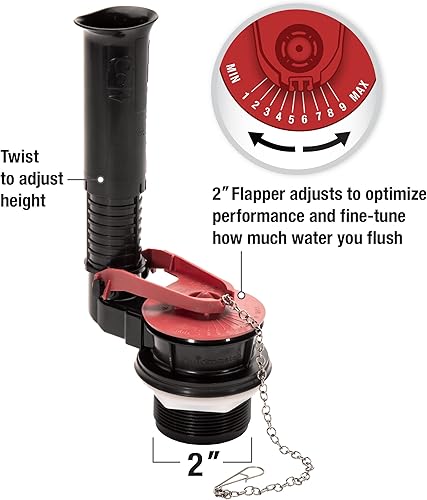 Miniatura 5 de Fluidmaster K-507A-008 Kit de reparación universal de válvula de descarga de inodoro ajustable de 2 pulgadas con herramienta de inodoro multicolor