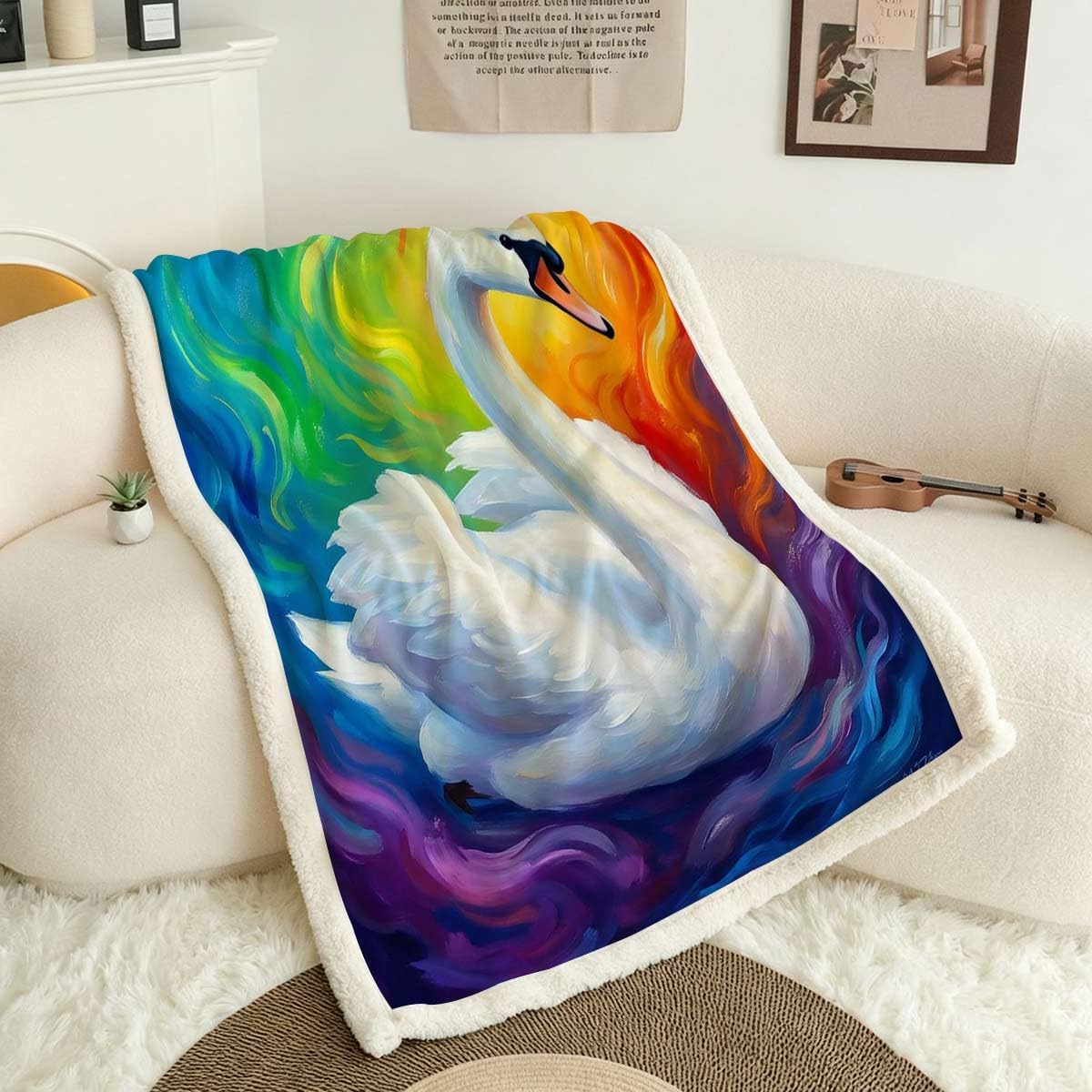 LCAOGQ Abstract Swan Double-Layer Sherpa Lined Throw Blanket 30”x 40 ...