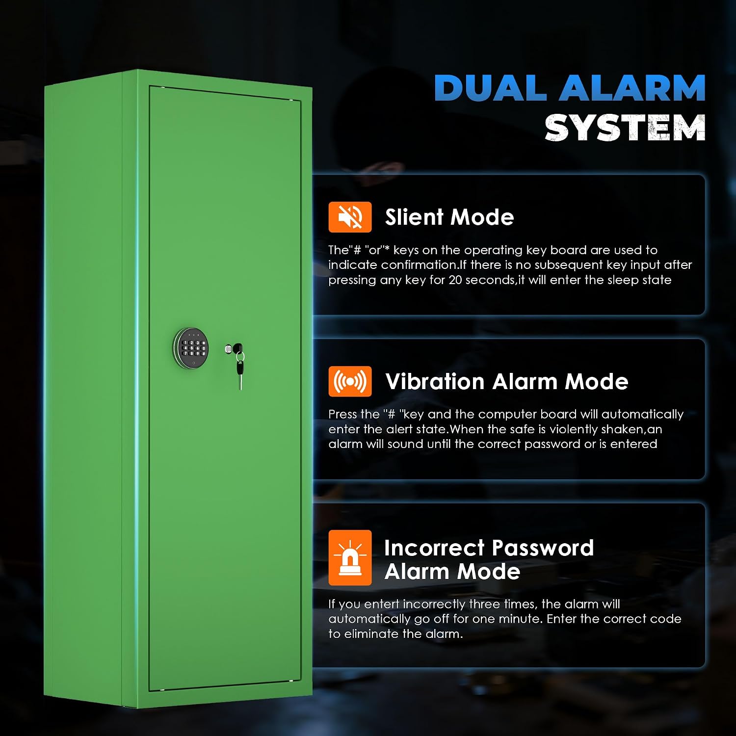 INTERGREAT 12-15 Gun Safe, Green Gun Safe for Rifle and Pistols, Large Gun Cabinet Safe with Removable Gun Racks, Digital Gun Cabinet with Multifunction Lock, 4 Pistol Pockets