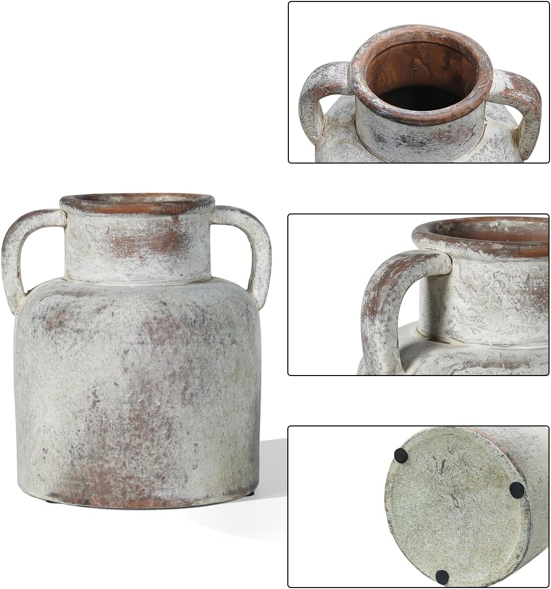 Ceramic Vase with Handles, 6.3 Inch Rustic Flower Vase, Farmhouse Table Decor, Distressed Terracotta Jug for Home Decor, Vintage Centerpieces for Tables, Shelf, Mantel, Living Room Decoration - Image 3