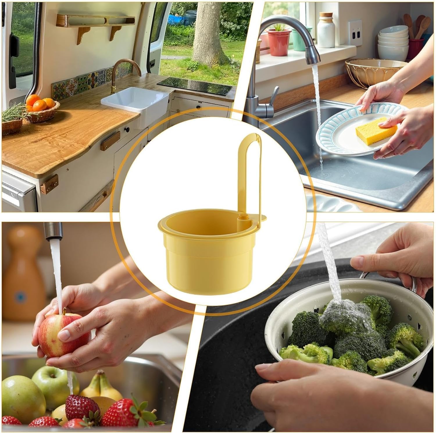 Scolapasta a Scatto per Lavello,Colino per lavello, filtro di scarico 3 in 1, Cestino filtro rimovibile per lavare e scolare,per Cucina, Lavandino (Giallo)