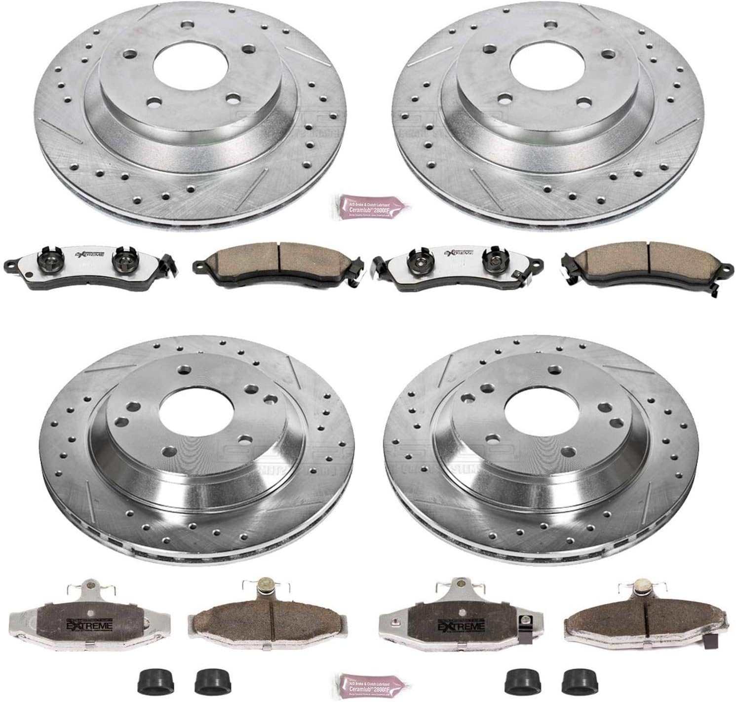 PowerStop Front and Rear Brake Kit For Chevrolet Corvette 1988-95 - Carbon Fiber Ceramic Brake Pads + Drilled & Slotted Rotors Upgrade, K1518-26