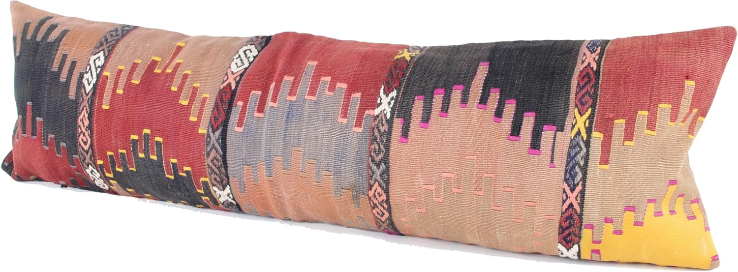 King Size Kilim Pillow Cover 14x47 inch Bedding Lumbar Twin Extra Long Queen Cushion Classy Boho Design Housewarming Chevron Throw