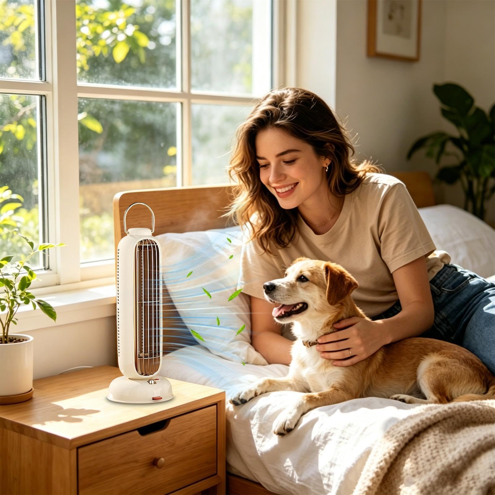 Ventilador de torre para dormitorio Diseño Oscilante Sin Aspas con 3 | Ventilador sin aspas con oscilación para dormitorio, oficina, salón, habitación estudiantil, hogar, interior,