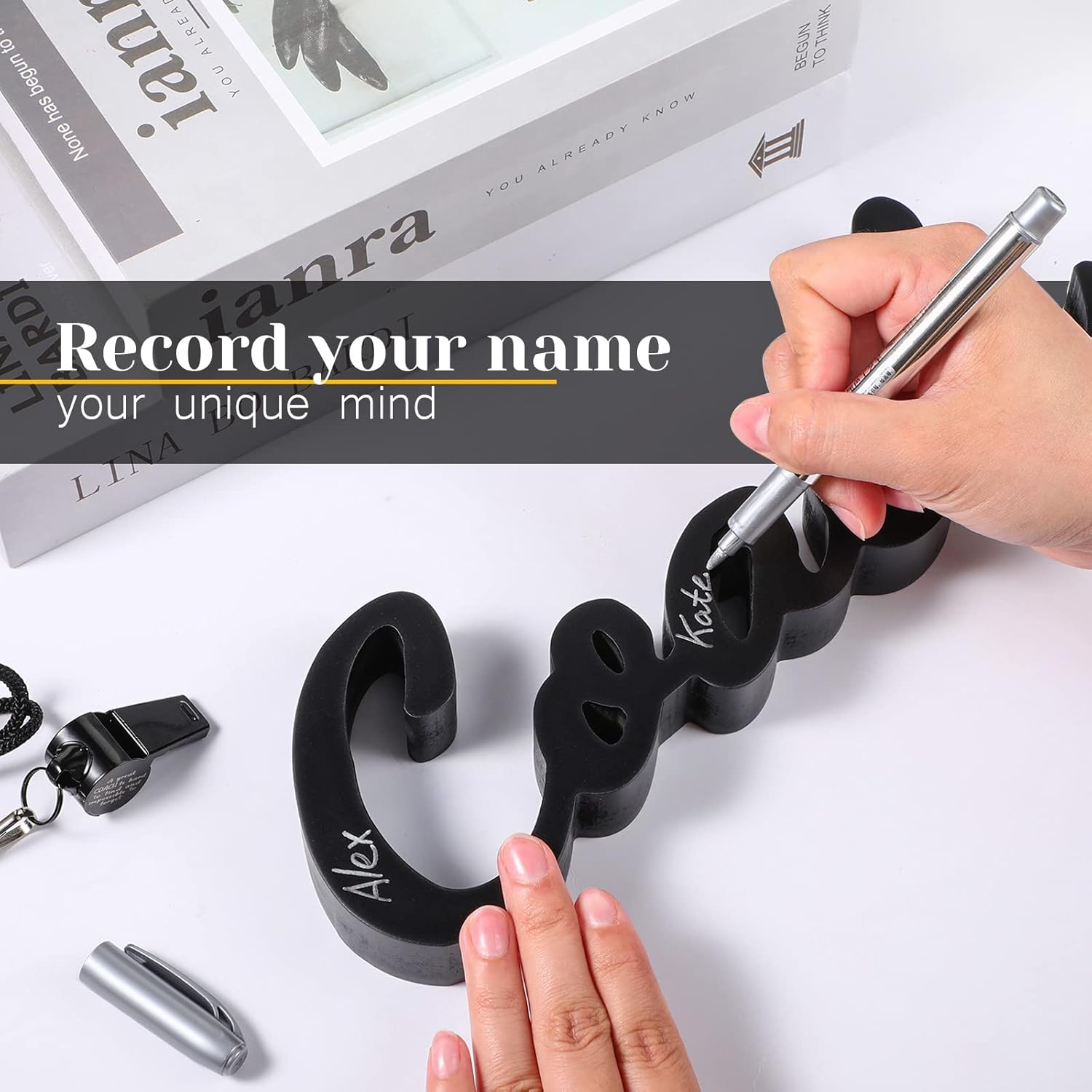 3 Pcs Coach Gifts Football Coach Wood Sign Thank You Whistle Marker Pen Stainless Steel Whistle with Rope for Men Women Soccer Baseball Volleyball Sports Gifts Halloween(Black)