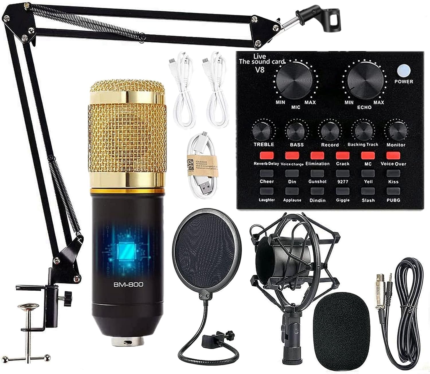 SHOPEE Podcast Equipment Bundle, BM-800 Mic Kit with Live Sound Card, Adjustable Mic Suspension Scissor Arm, Metal Shock Mount and Double-Layer Pop Filter for Studio Recording & Broadcasting-image-18