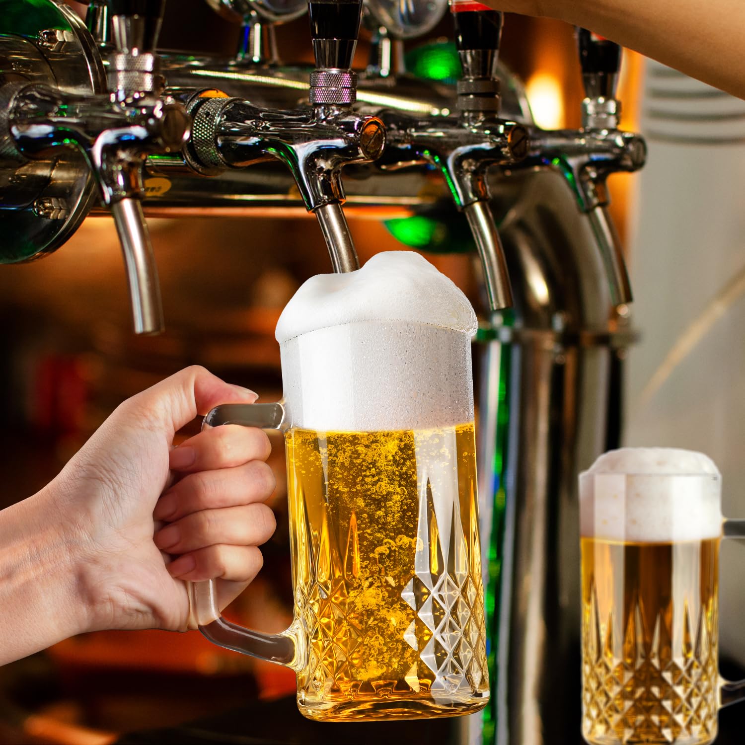 Lot de 2 tasses à bière en cristal de 591 ml avec poignée, tasses à bière en verre pour congélateur, cadeaux pour homme