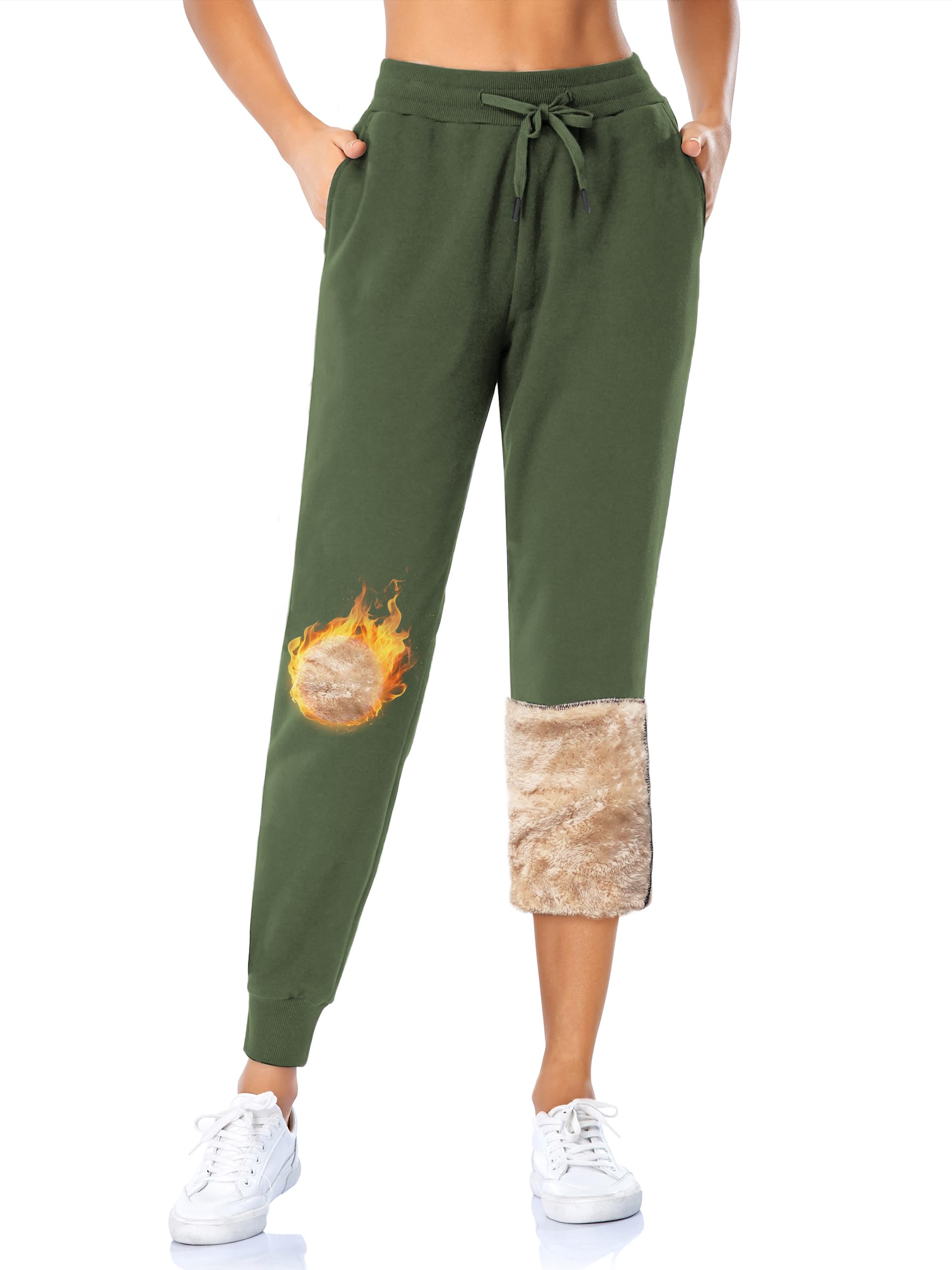 MOVE BEYOND Gefütterte Jogginghose Damen Warm Thermo Fleecehose Winter Verdickte Kuschelhose mit 2 Taschen Sherpa-Innenfutter Kordelzug Sweathose