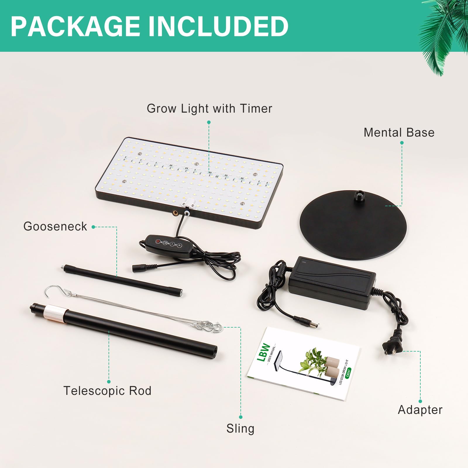 LBW - Luces de cultivo para plantas de interior de espectro completo, 214 luces LED de plantas para cultivo en interiores, luces de cultivo de plantas de computadora para interiores con temporizador