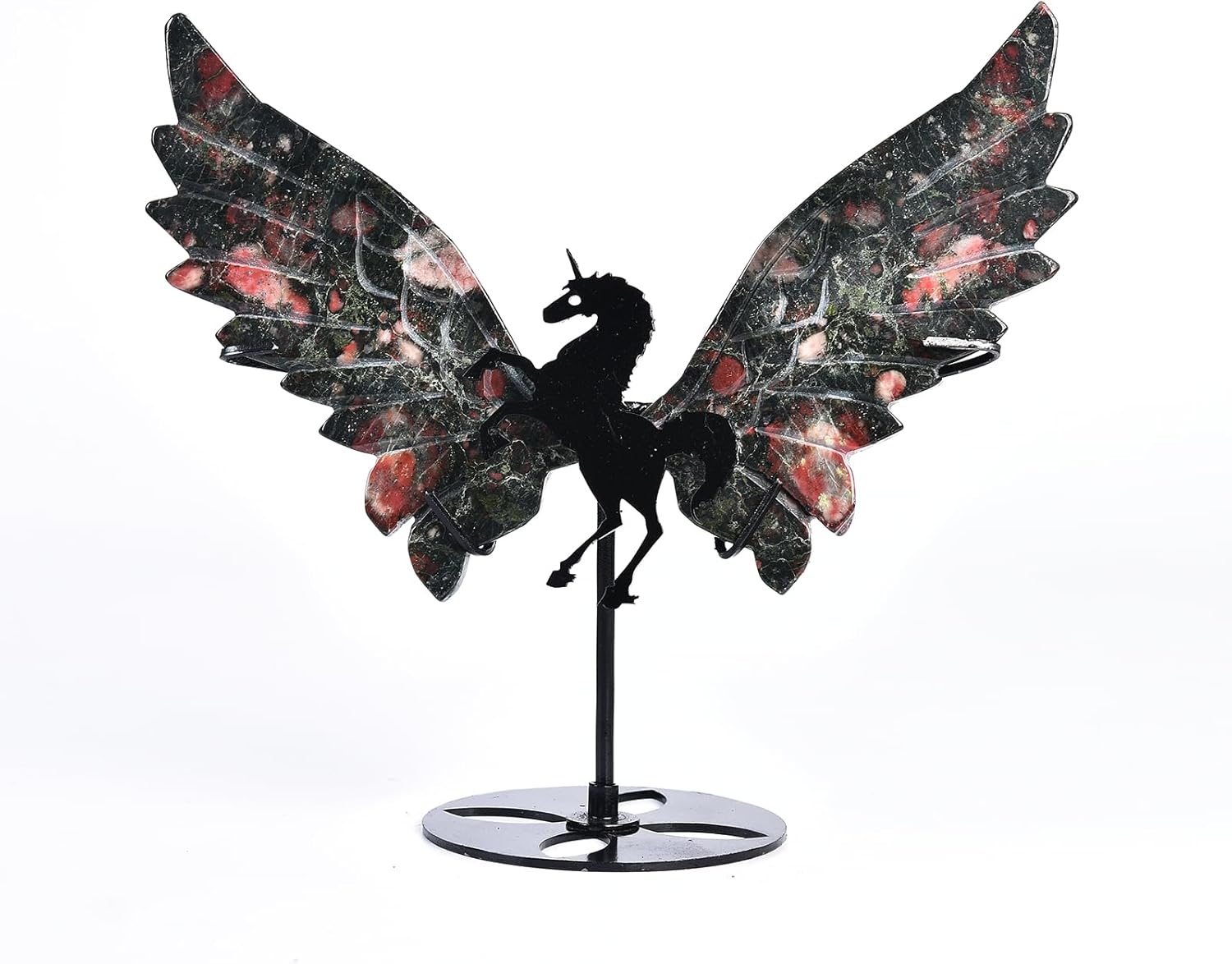 JIC Gem Ghost Crystal Carved Wings of Unicorn Healing Crystal Slices Wings Gemstone Ornament with Stand Home Decor Meditation Therapy Gifts Collection (1pair)