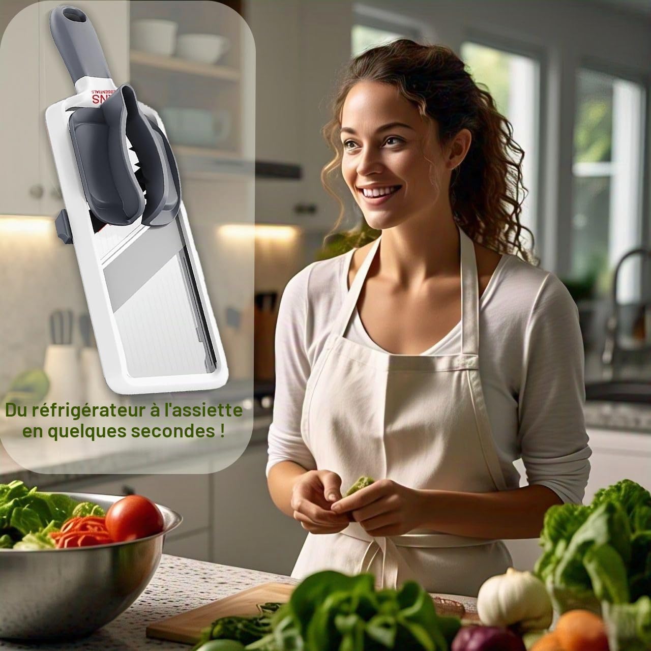 Mandoline pour cuisine - Lames réglables en acier inoxydable avec prise en main confortable - Trancheuse de légumes pour concombre, oignon, pomme de terre de petite et moyenne taille - Gris