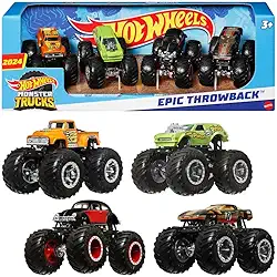 Hot Wheels Monster Trucks Veículo de Brinquedo Pacote Surpresa 4 carros Escala 1:64 para crianças a partir de 3 anos