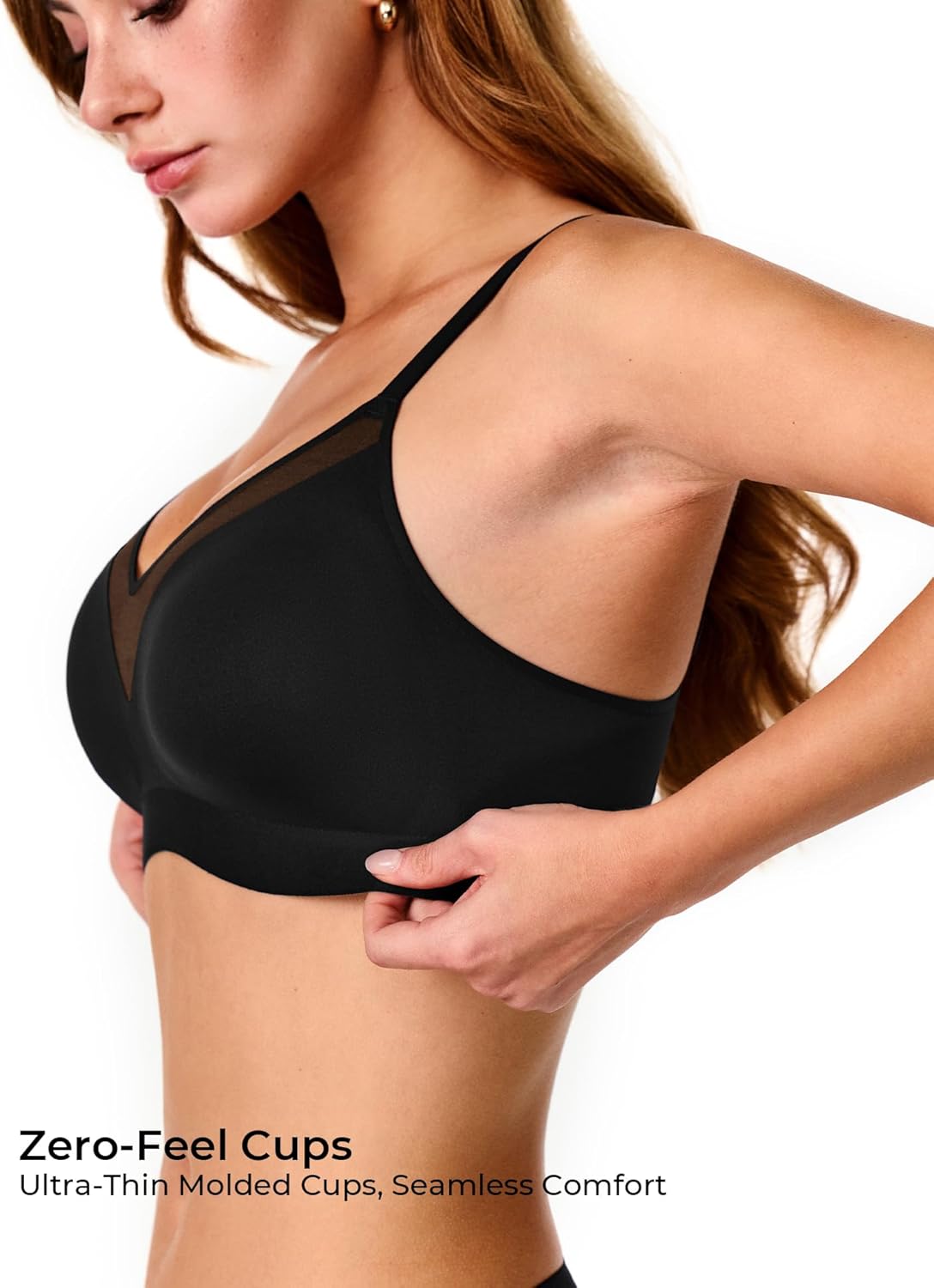 V Neck Mesh Wireless Bras for Women, Seamless Push Up Bralette No Underwire Bra Comfortable Everyday - Image 3
