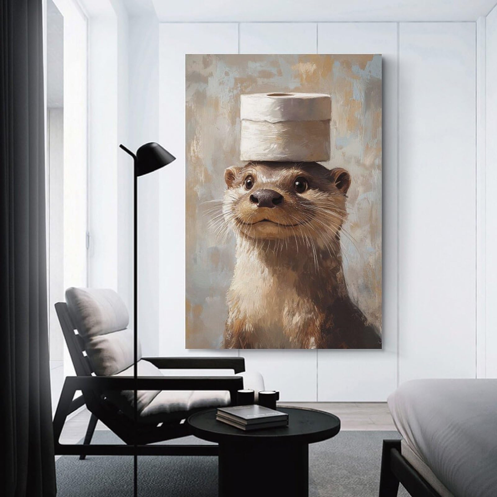 Junmoney Unframe-Style Otter With Toilet Paper Hat(2) Wall Picture Print, 08X12inch(20X30cm), For New Homes, Bedrooms Or Workspaces, Thoughtful Wall Decor For Art Lovers