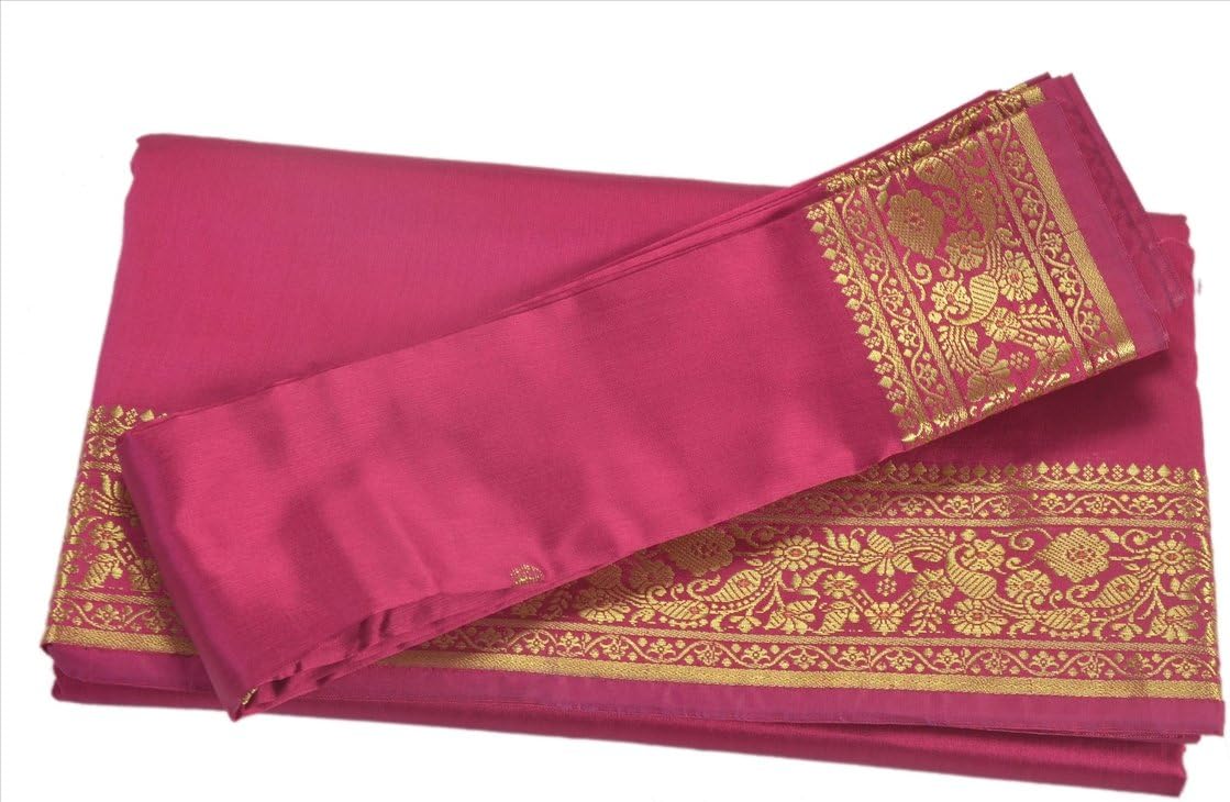 Indian Art Silk Sari Saree Woven Golden with Blouse Piece Paisley Design Decor (Purple)