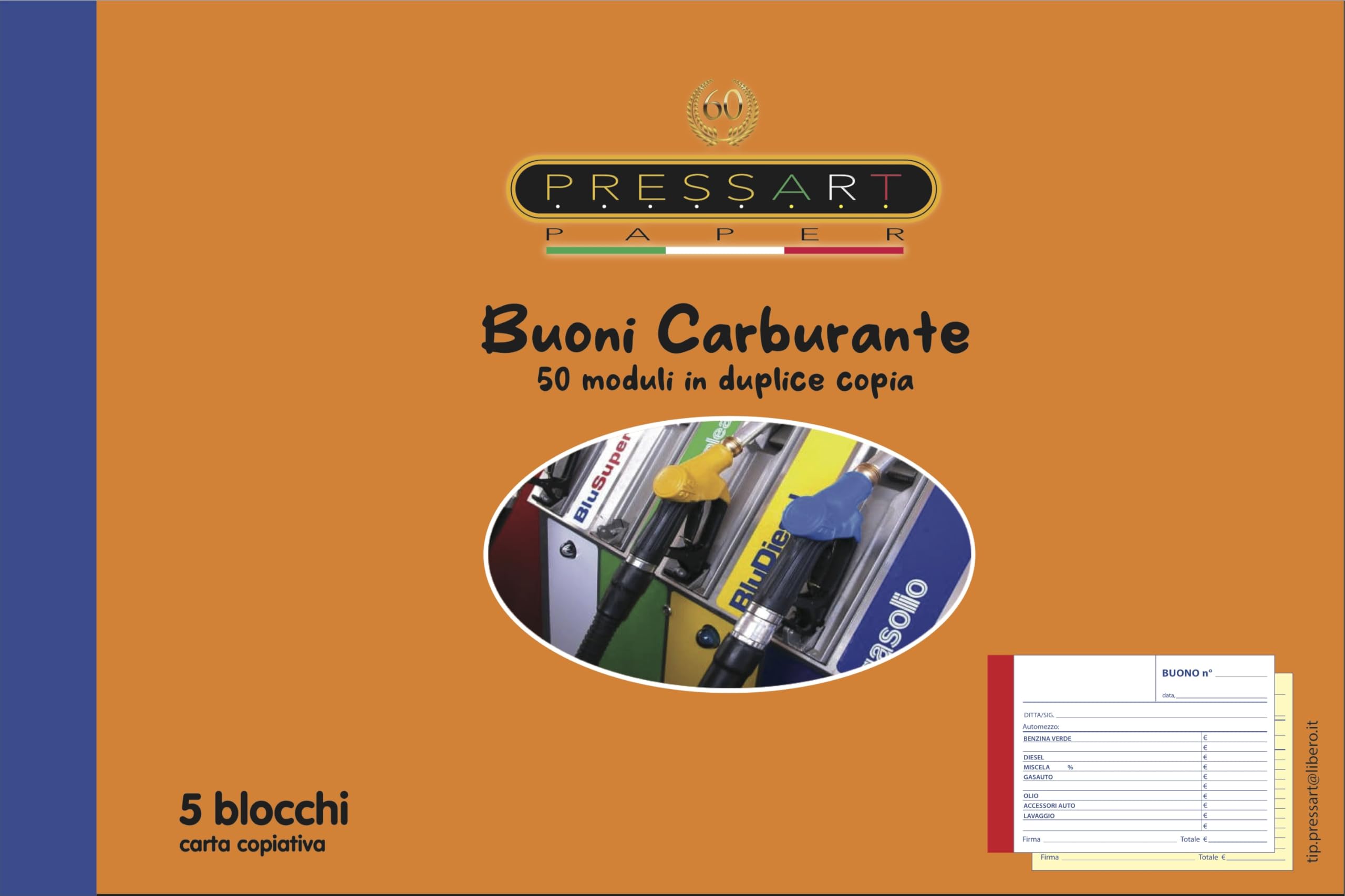Pressart BdB n° 5 Blocchi Buono Carburante 50 x 2 f.to 10,5 x 15 cm Carta Copiativa