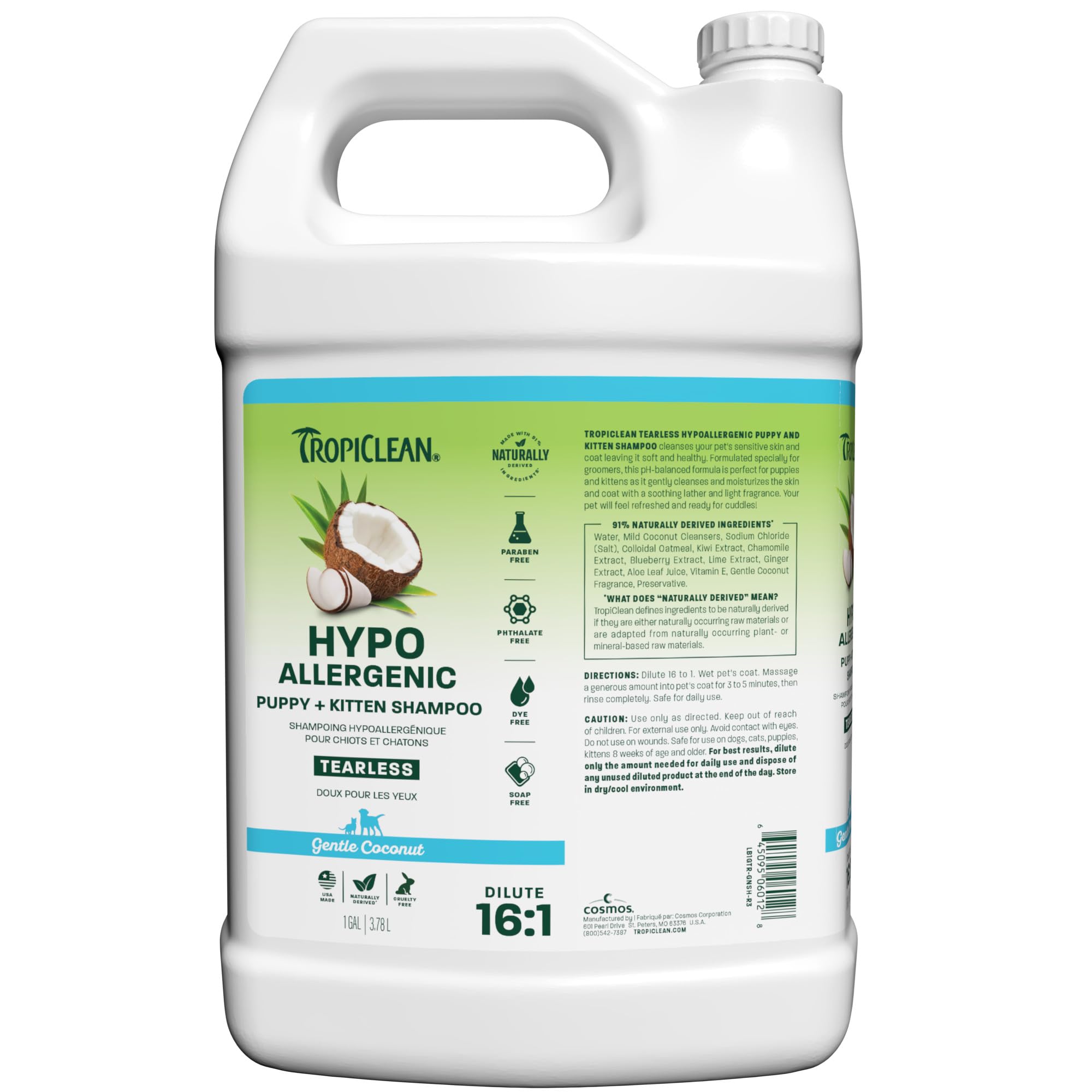 TropiClean Gentle Puppy Shampoo, Tearless Hypoallergenic Shampoo, 1 Gallon