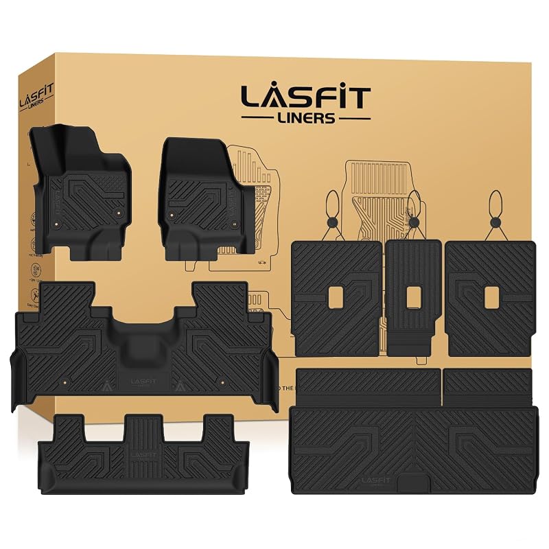 Kit de Tapetes Automotivos LASFIT em TPE para Ford Expedition Standard 8 lugares 2025–2027, com tapetes de piso, porta-malas e encostos, XS-FD48A, 5 peças