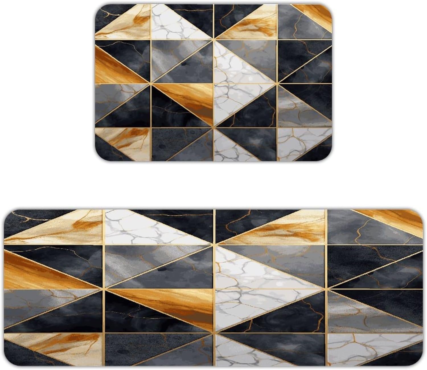 Geometric Marble1 Kitchen Mats with 2PCS Non-Slip Washable,Kitchen Rug Heavy Duty Durable, Floor Mats for Kitchen,Office,Sink,Laundry
