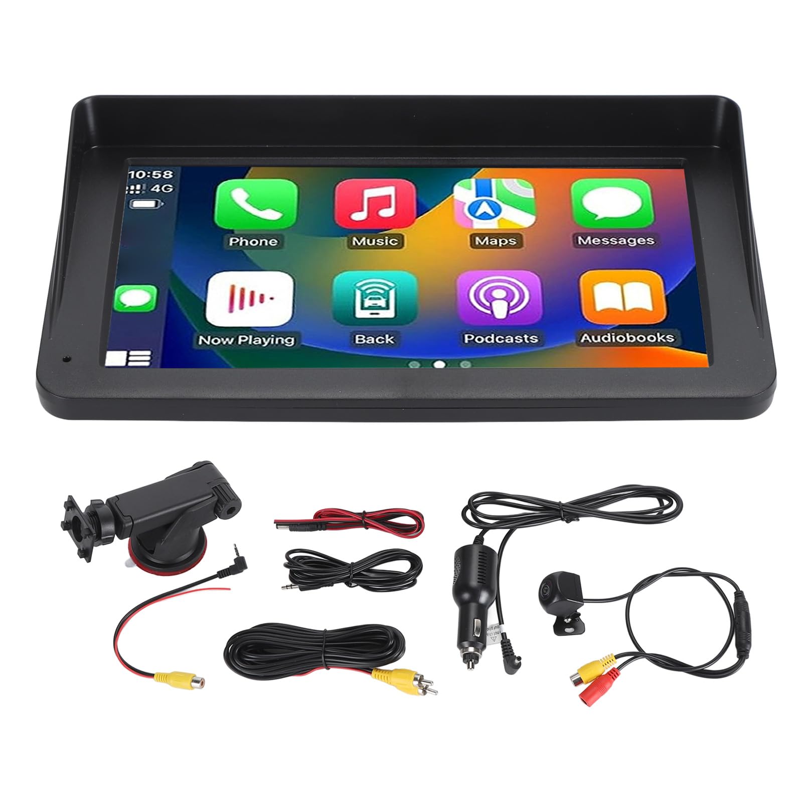 Przenośne Samochodowe Stereo, 7-calowy Bezprzewodowy Ekran Dotykowy HD CarPlay Android Auto Dwudinowe Radio Samochodowe z BT5.0, kamerą Cofania, GPS, Mirror Link, Głosem, FM