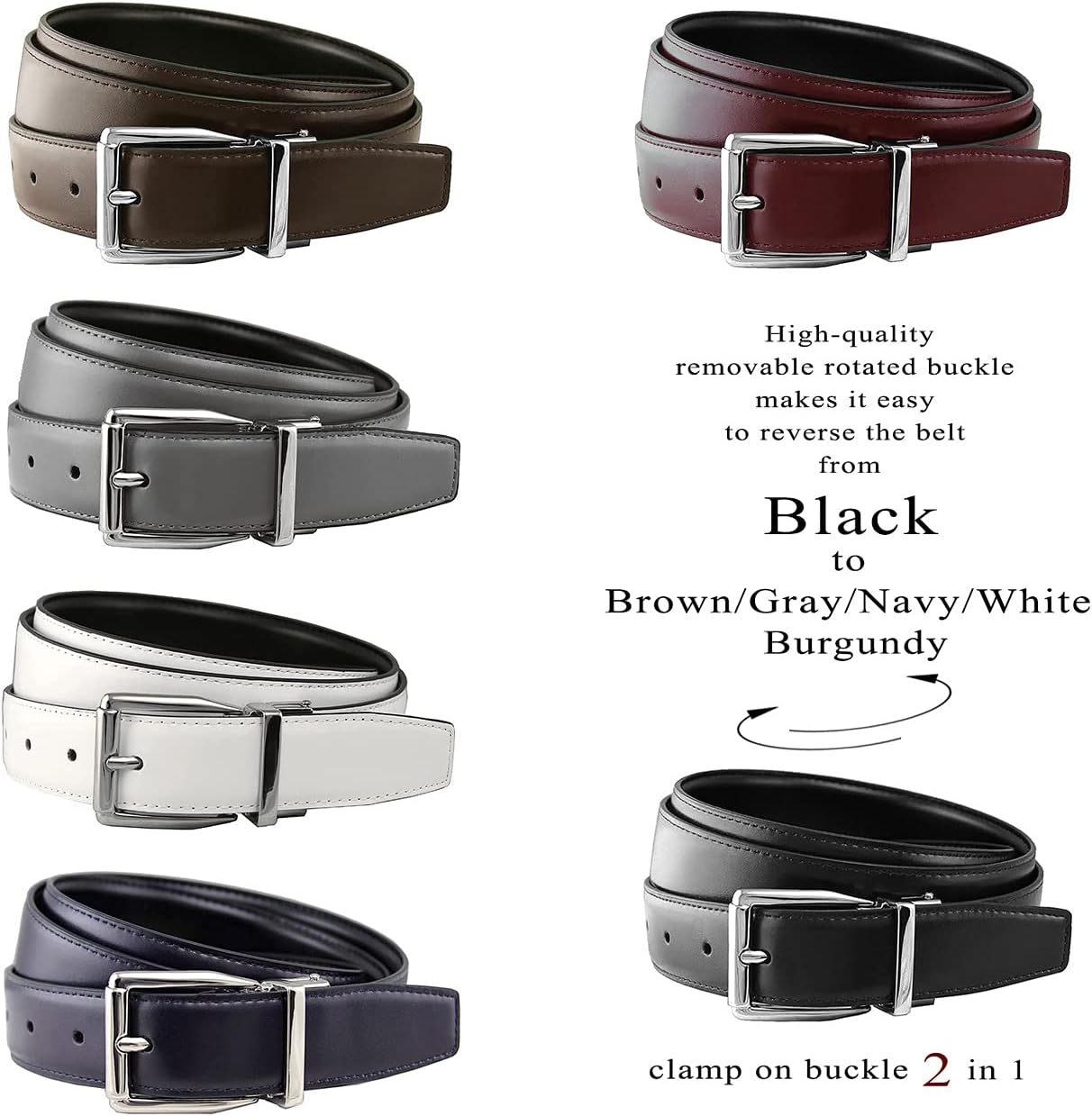 Reversible Belt Genuine Leather Dress Casual Belt 1-1/8"(30mm) Wide, Assembled in the U.S. Style A-1-black/Gray 34 image 3 of 6 B00LWENQG8