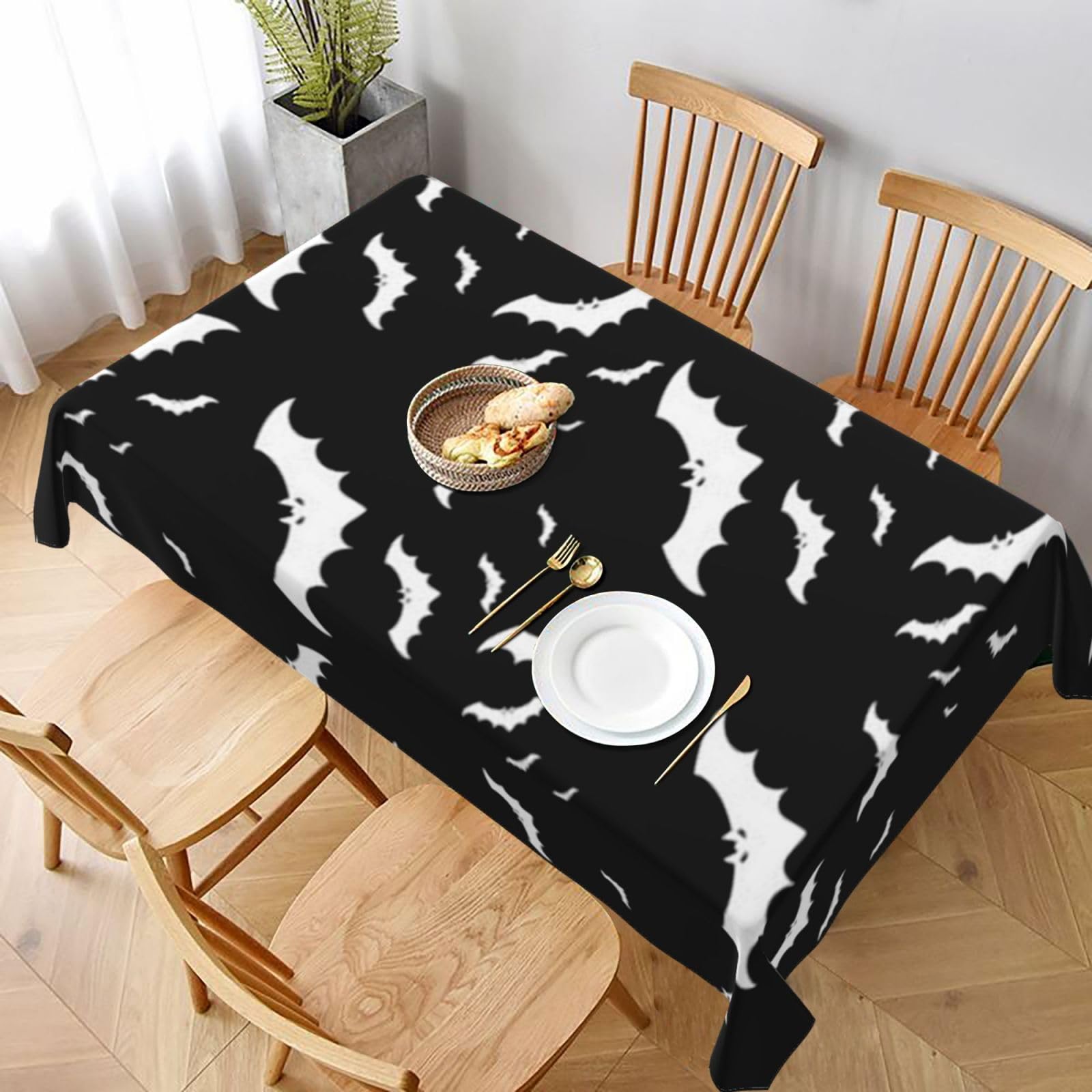 BNVSADC Halloween Flying Bats Printed Rectangle Tablecloth 228x152 CM, Water Resistant Polyester Table Cloth Decorative Fabric Table Covers for Kitchen Dining Table Parties Camping