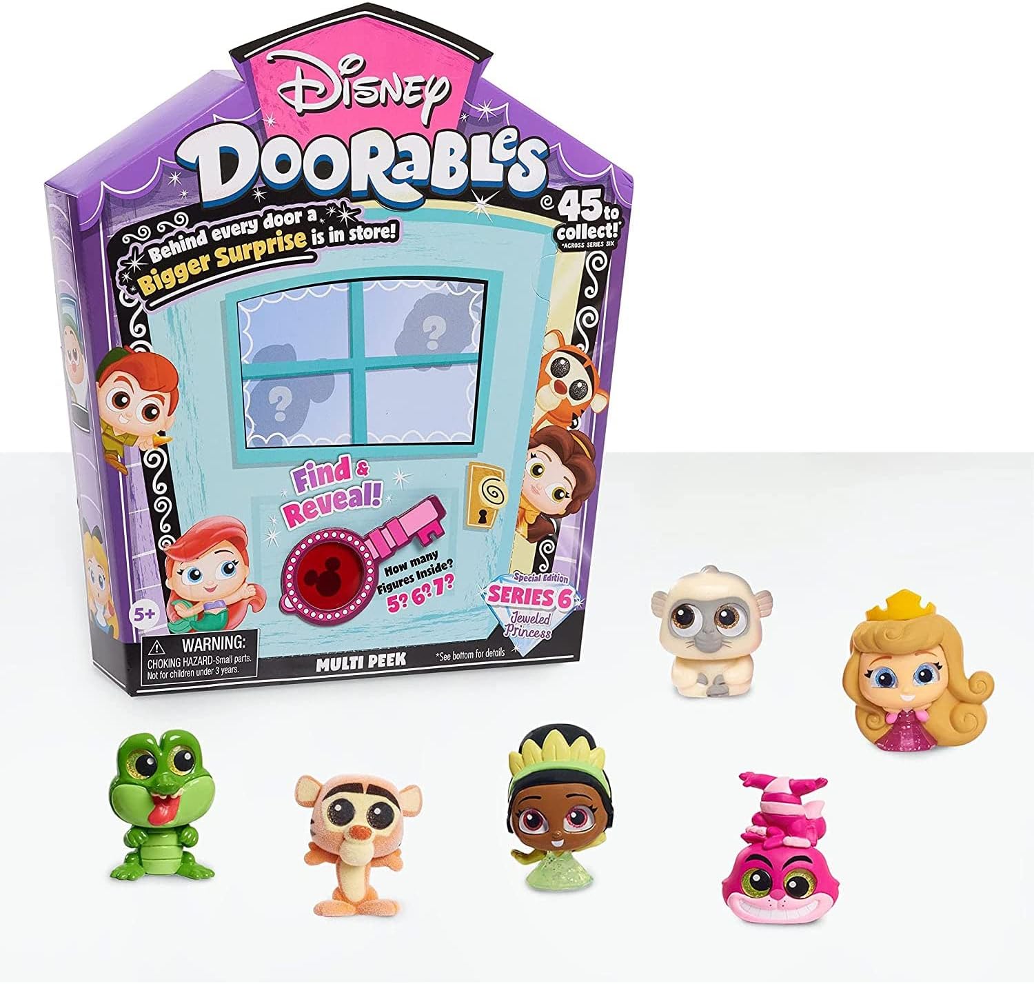 Doorables Multi Peek Series 6 Jeweled Princesses, Includes 5, 6, or 7 Collectible Mini Figures, Styles May Vary, Officially Licensed Kids Toys for Ages 5 Up, Gifts and Presents by Just Play