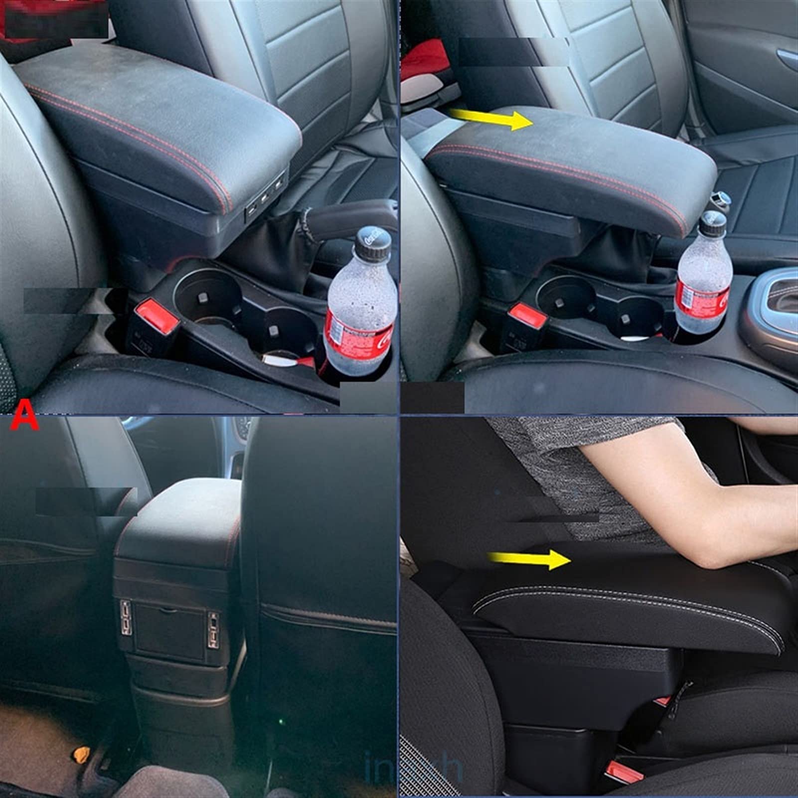 Auto Armsteun Voor Astra J Dubbellaags Console Center Grote Opbergdoos met 3 Usb-poort Opladen Zwart Stiksels