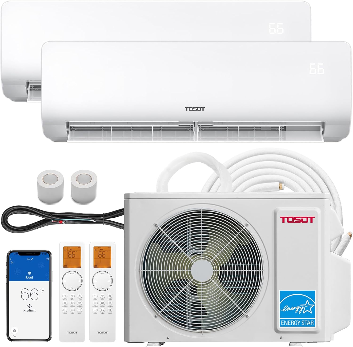 TOSOT 18,000 BTU Dual 2 Zone Mini Split Air Conditioner system components