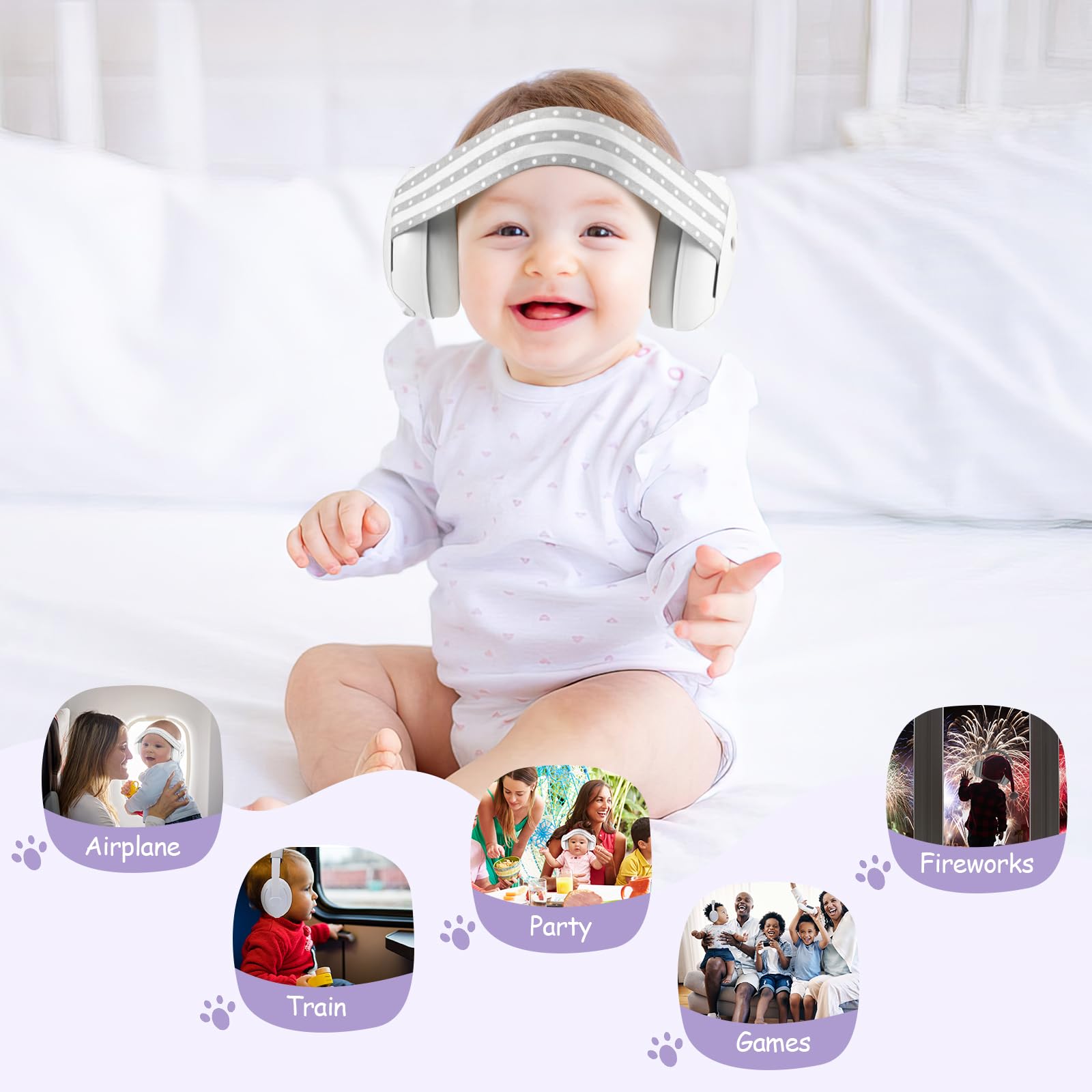 Protección Auditiva para Bebé, 2 en 1 Orejeras con Cancelación de Ruido para Bebés con 2 Diademas Suaves, Auriculares Antirruido para Bebés, Protección Auditiva para Bebés de 0 a 48 Meses