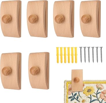 Jinzhenhong 6 Packs Wood Tapestry Wall Hangers, Quilt Hangers for Wall Hangings, Blanket Hanger Clamps, Wooden Wall Clips for Hanging Quilts, Tapestries, Rugs Natural Wood