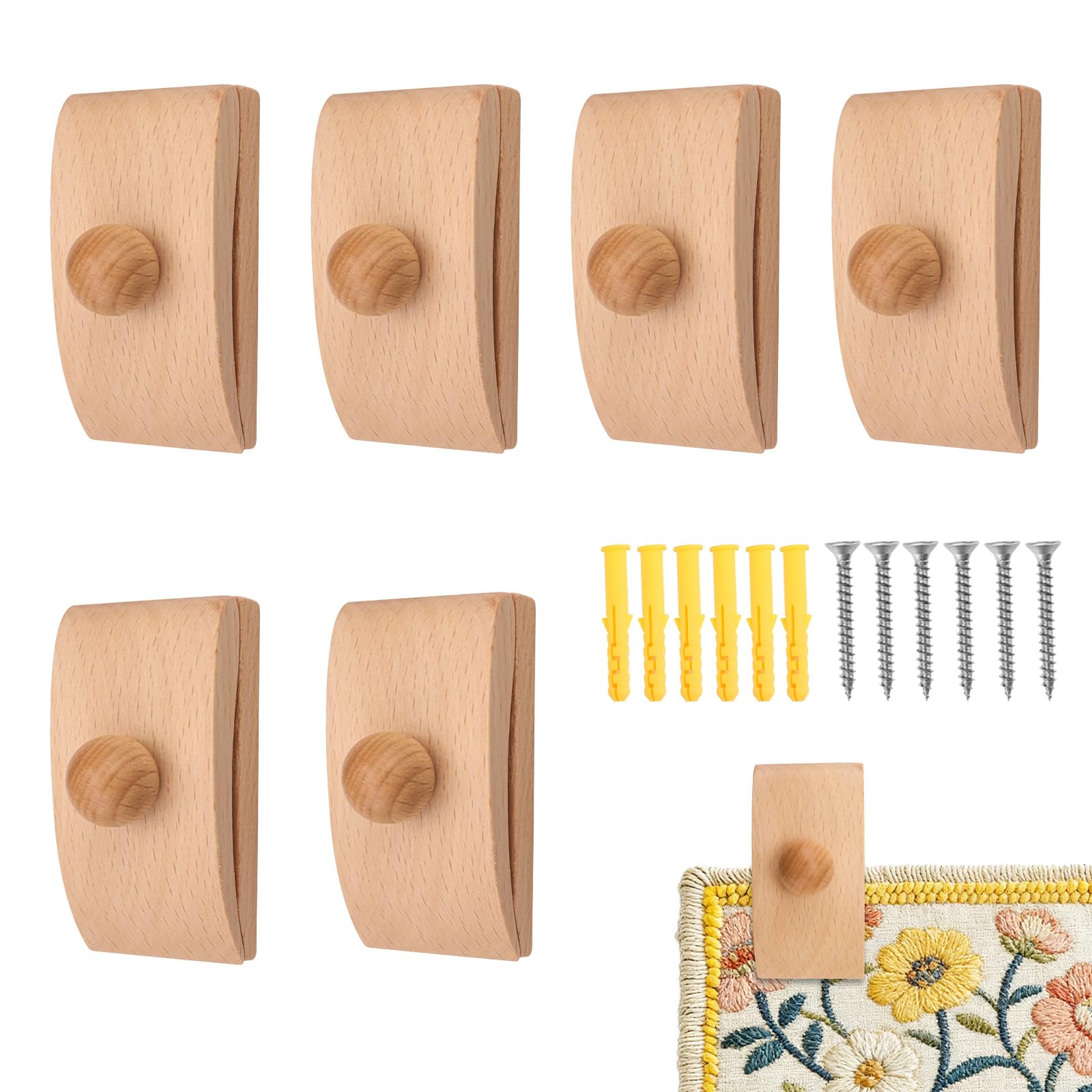 Jinzhenhong 6 Packs Wood Tapestry Wall Hangers, Quilt Hangers for Wall Hangings, Blanket Hanger Clamps, Wooden Wall Clips for Hanging Quilts, Tapestries, Rugs (Light Brown)