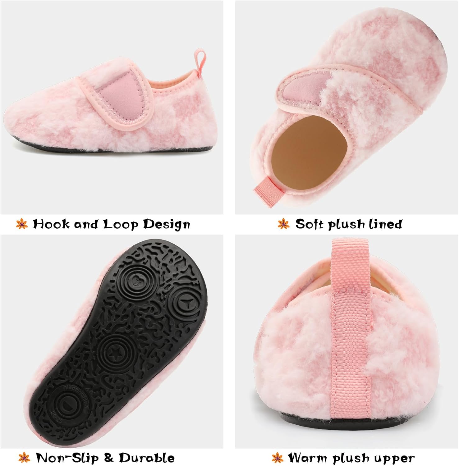 Scurtain Toddler Warm Winter House Slippers Baby Boys Girls Indoor Home Slippers Cozy Lightweight Non-Slip Shoes For Infant Kids Plush Linned 6.5-7.5 Toddler Pink Lattice image 5 of 6 B0FFY98F5L