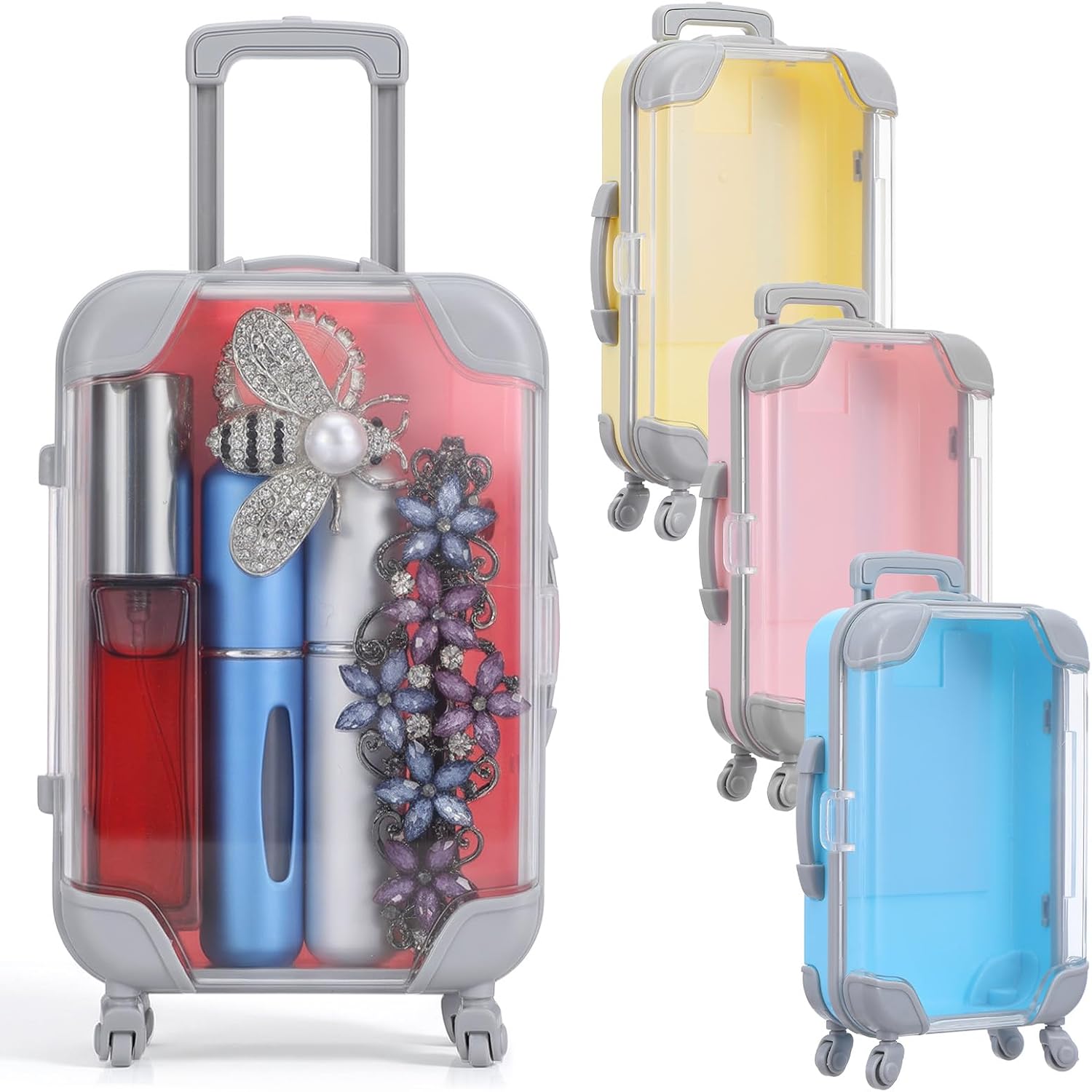 3Pcs Mini Suitcase Gift Box Clear Mini Rolling Suitcase Party Favor Box