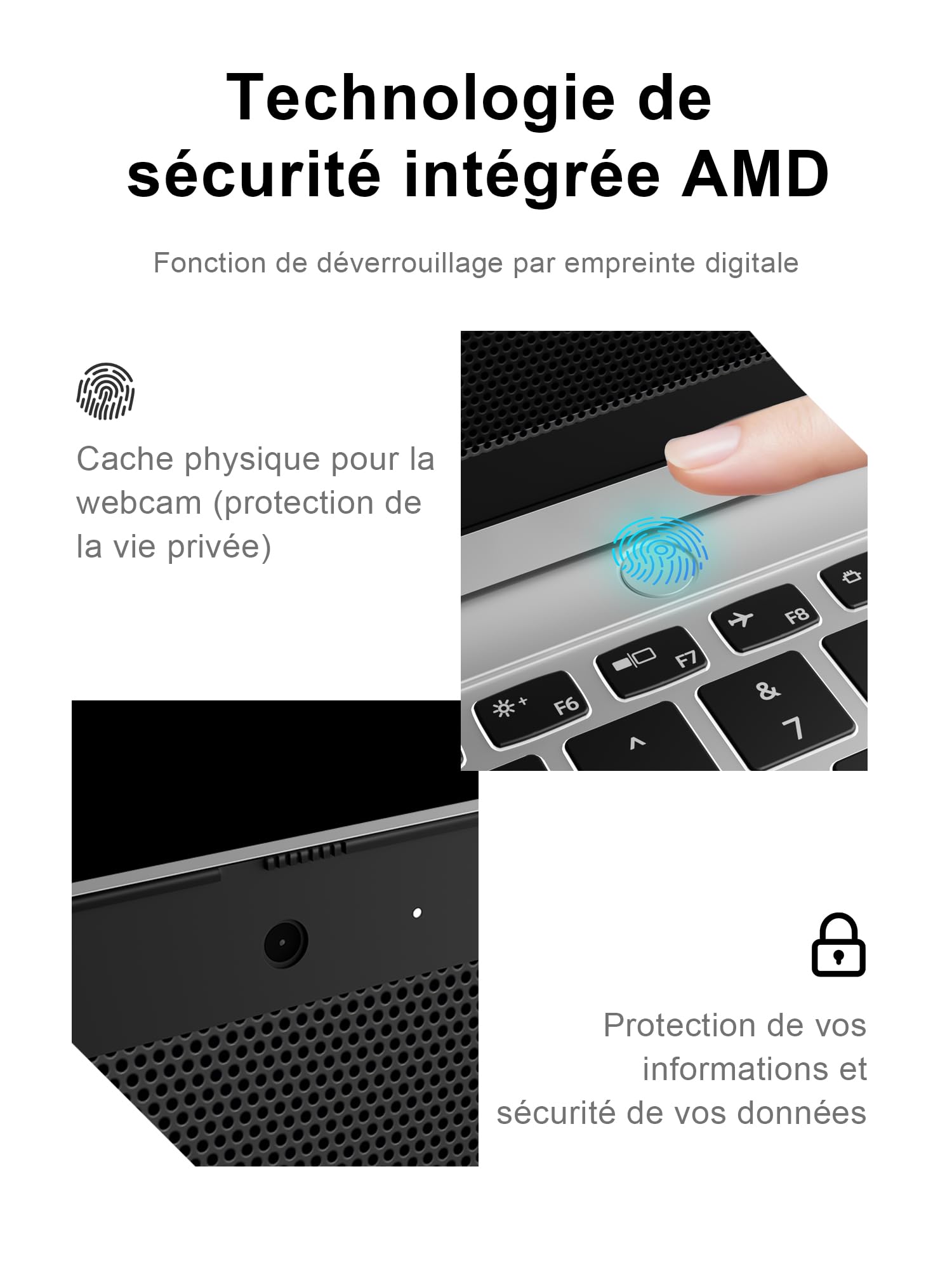 Ordinateur portable, écran QHD+de14 pouces (2880x1800), processeur AMD Ryzen 7 H255 (8 cœurs/16 threads, jusqu'à 4,9GHz),32GoLPDDR5,SSD1To (extensible jusqu'à 8 To)lecteur d'empreintes digitales, gris