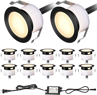 LED Deck Lights Kit 12 Pack Warm White, Geyueya 12V Low Voltage φ25mm Recessed Deck Lighting IP67 Waterproof Outdoor, In Ground Landscape Lighting Lamp for Step Stair Patio Pathway Garden Decor, Black