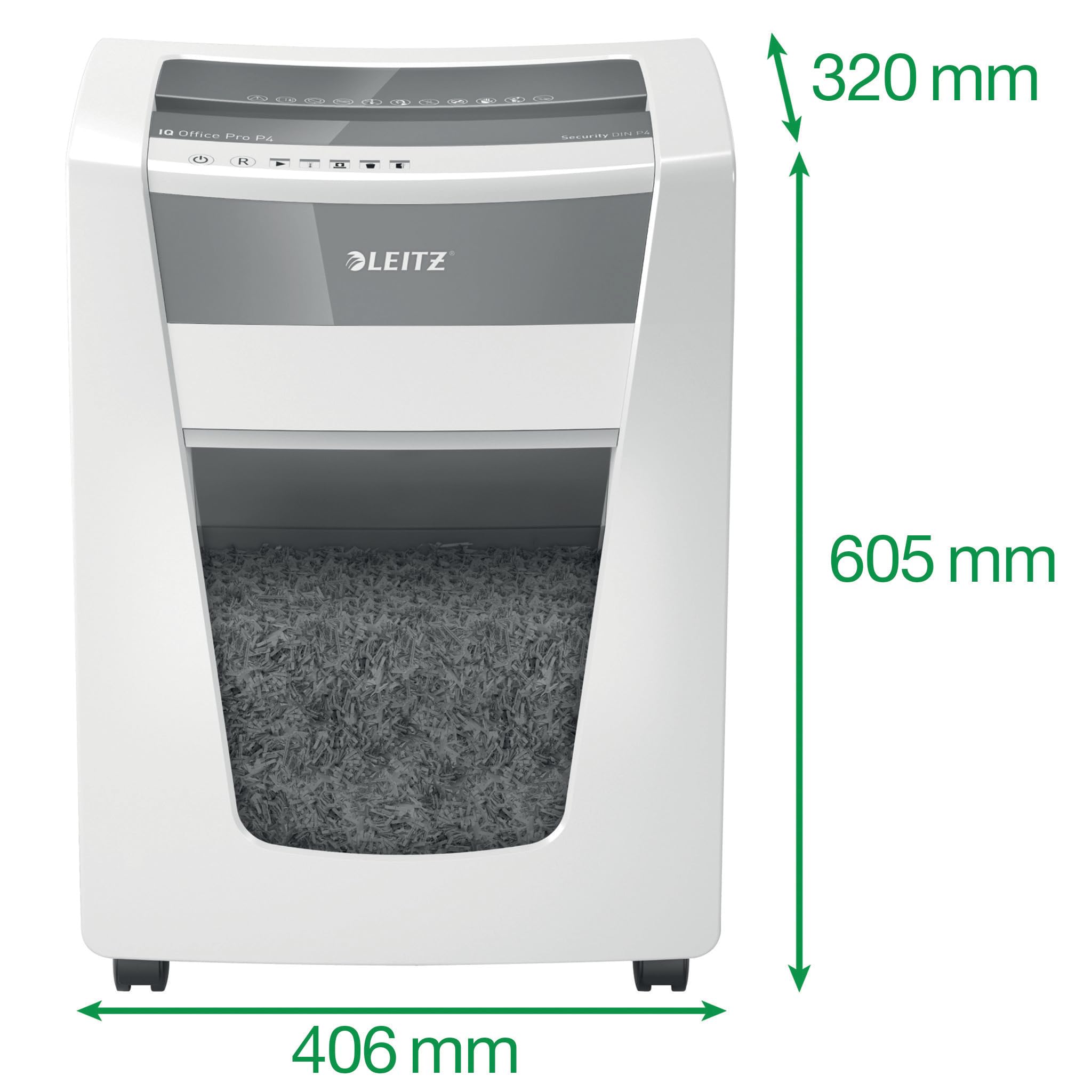 Leitz IQ Distruggidocumenti Office Pro P4, 20 fogli A4, Taglio a frammento, Capacità 30 litri, Tecnologia anti-inceppamento, Tecnologia Touch-Control, 80060000