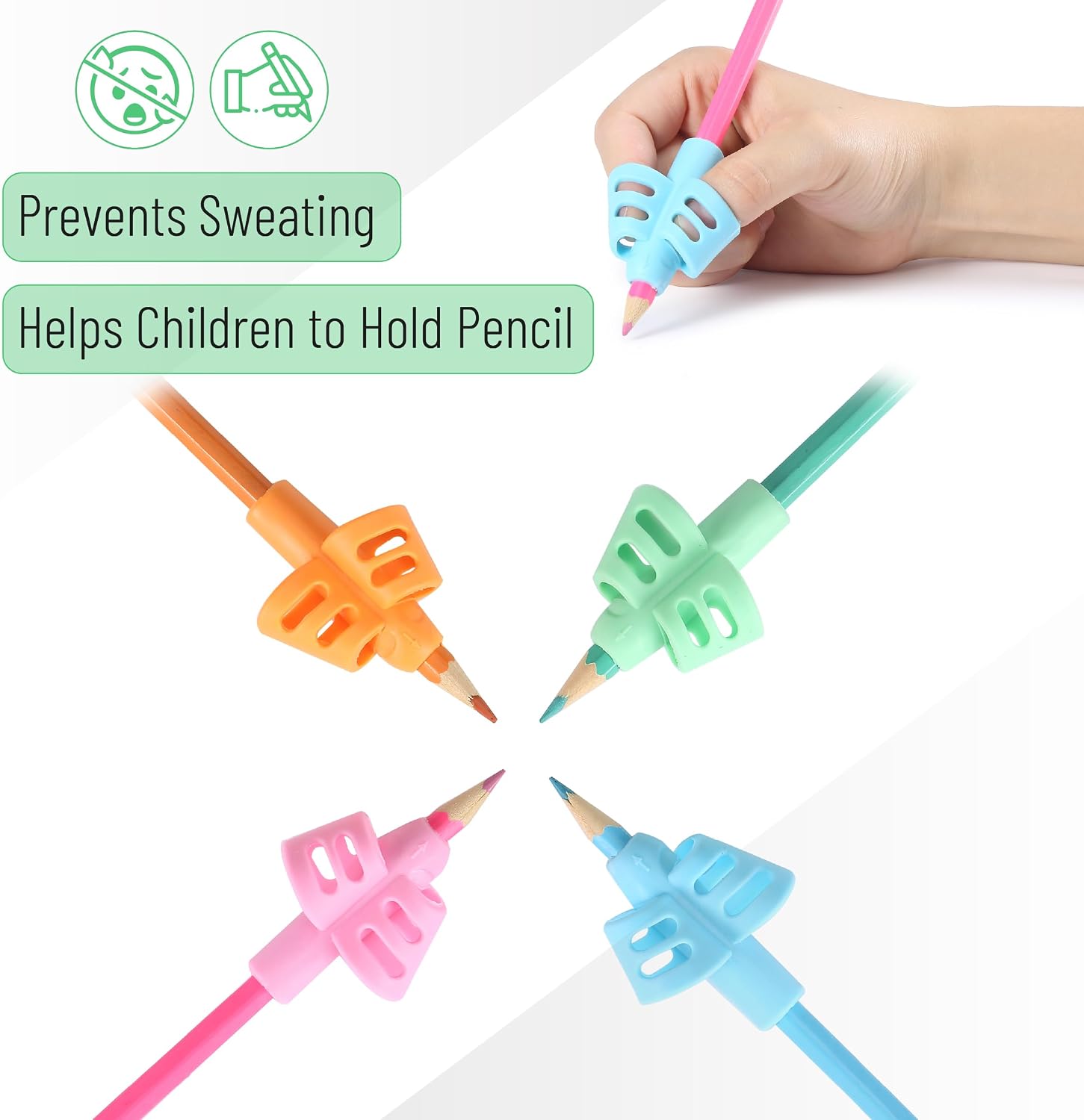 - cil Grips for Kids Handwriting, 4 Pack with 4 Clips, Colorful | Flexible Silicon cil Holder for Kids, Right & Left-Handed thumbnail