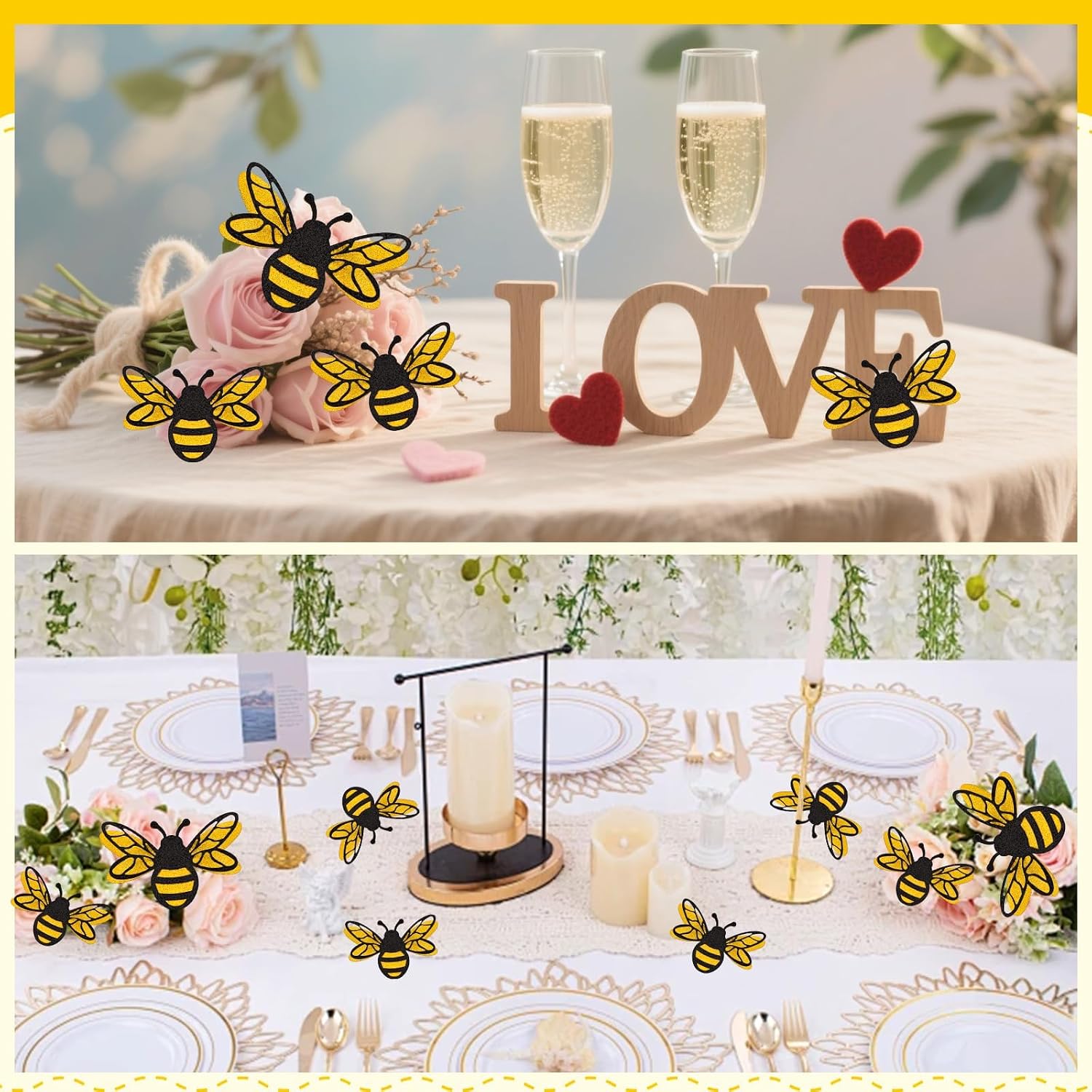 24 PCS 3D Bee Wall Stickers - 2 Size Realistic Honey Bee Decor, Realistic Shining Big Bumble Bees Cutouts Decals, Tiny Bees Wall Decals Double Layer for Classroom, Outdoor Themed Decor, Home, Party