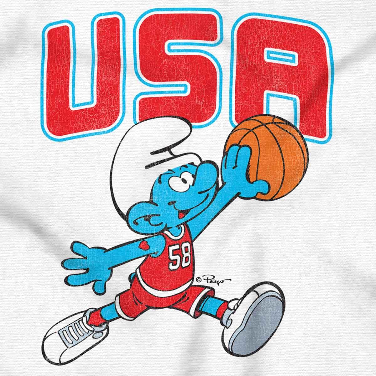 The Smurfs Basketball Player Team USA Mens Long Sleeve Tee T Shirt White