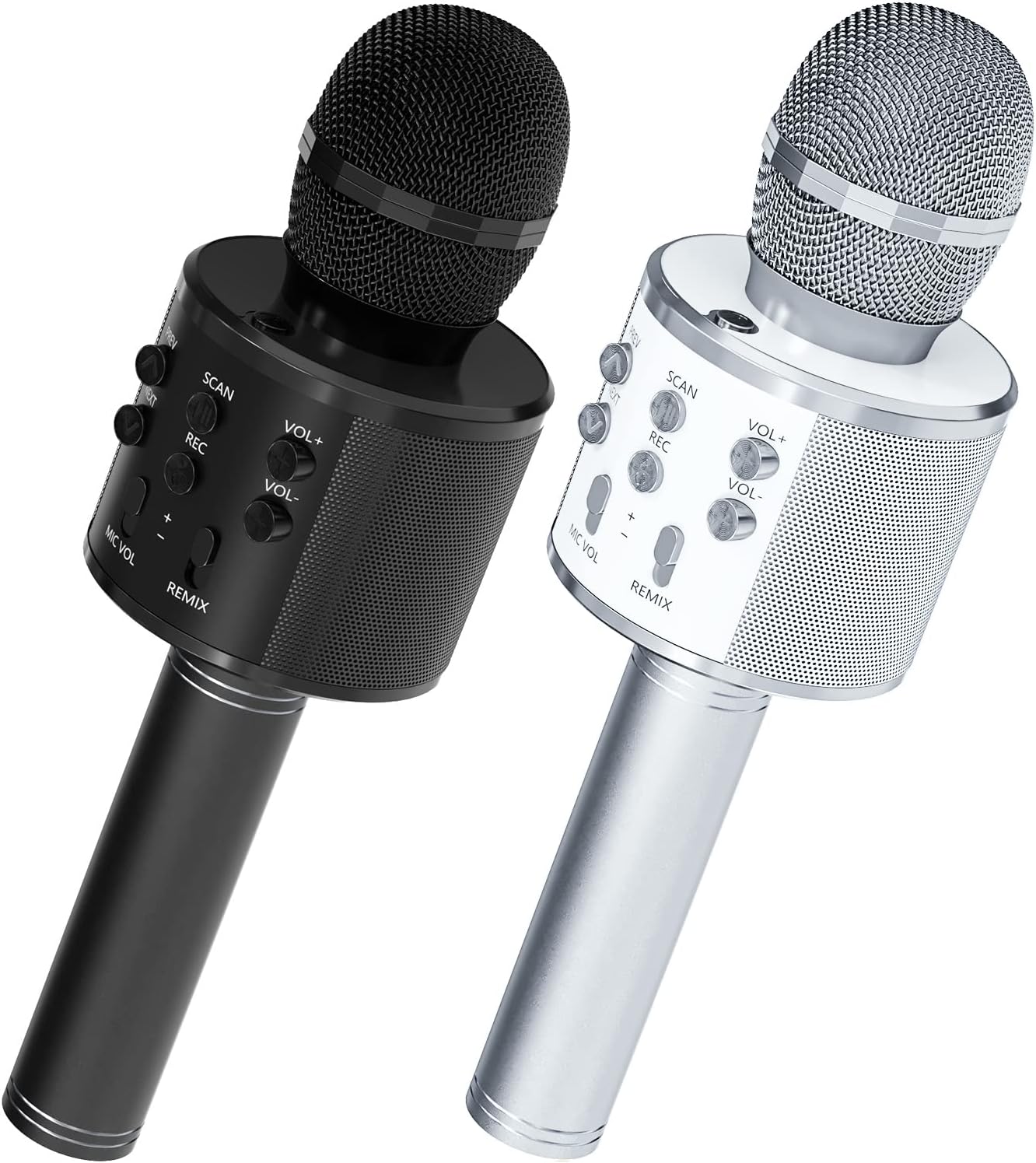 OVELLIC 2 Pack Karaoke Microphone for Kids, Wireless Bluetooth Karaoke Microphone for Singing, Portable Handheld Mic Speaker Machine, Great Gifts Toys for Girls Boys Adult All Age (Black & Silver)