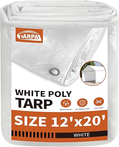 Miniatura 22 de TARPAL Lona blanca impermeable de 8'x10' de 7.5 mil de servicio mediano multiusos, cubierta de lona de polietileno impermeable, a prueba de nieve,