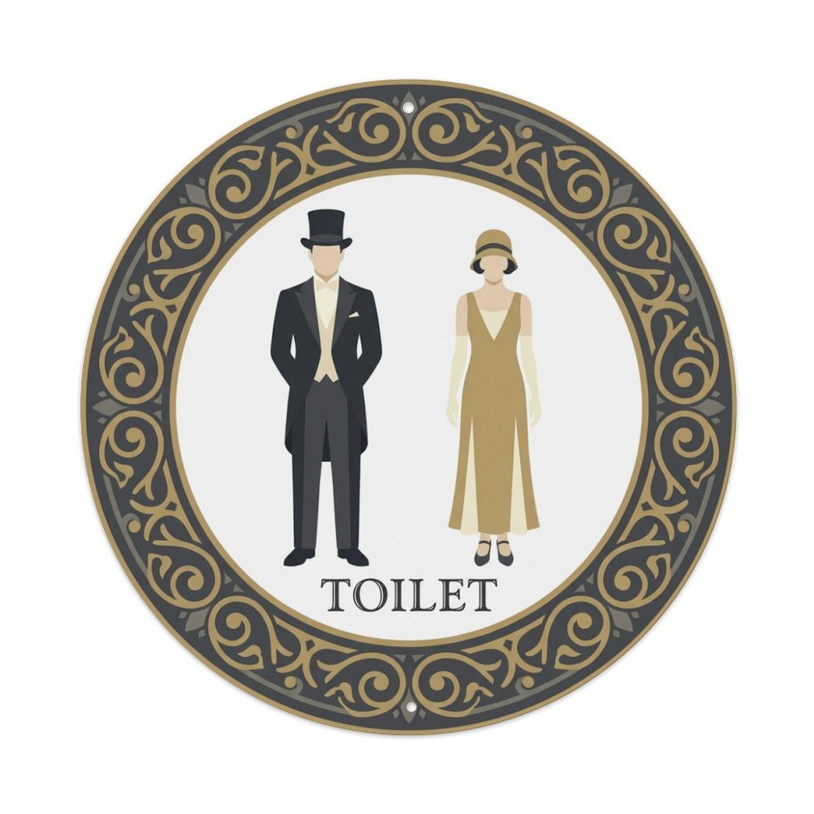 Olhnbad Style Ivory Gilded Cameo Toilet Restroom Notice Metal Tin Sign