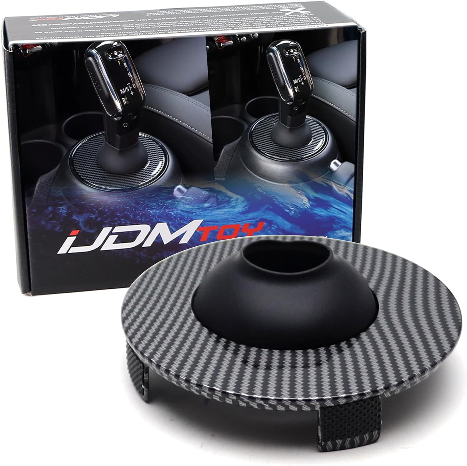 iJDMTOY Twill-Weave Carbon Fiber Pattern Finish Steptronic Shift Well Boot Cover Decoration, Compatible with MINI Cooper 2019-up F54 F55 F56 F57 F60