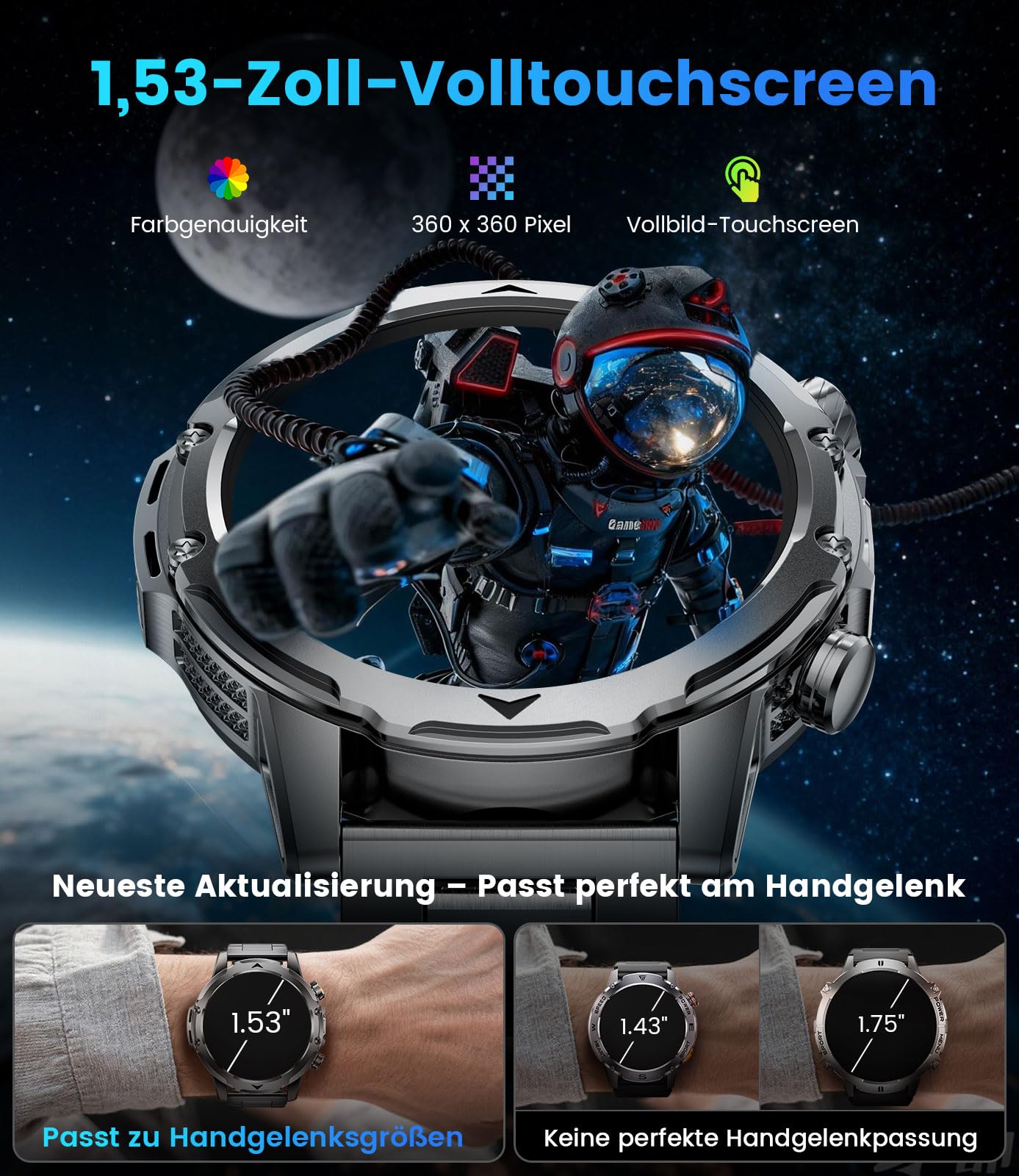 Reloj Inteligente Hombre con 1000mAh/Linterna, 1.53" HD Militar Smartwatch Hombre con Llamadas Bluetooth, Monitor de Sueño, SpO2, IP68 Impermeable, 120+ Modos Deportivos para Android iOS