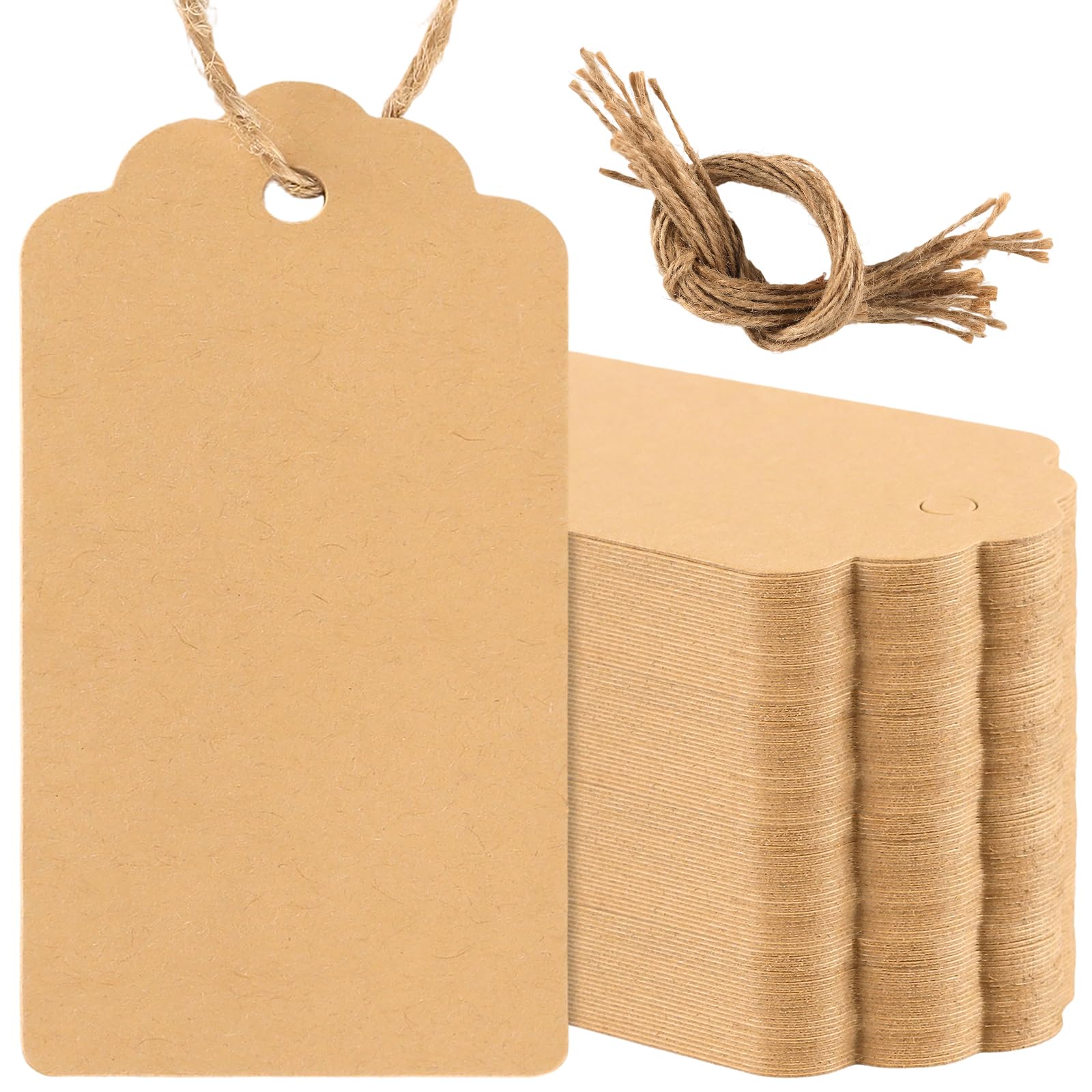 ZEONHAK 200 Pieces Kraft Paper Gift Tags, Brown Blank Tags with String for Product Clothing Price, 9.5 x 4.5 cm